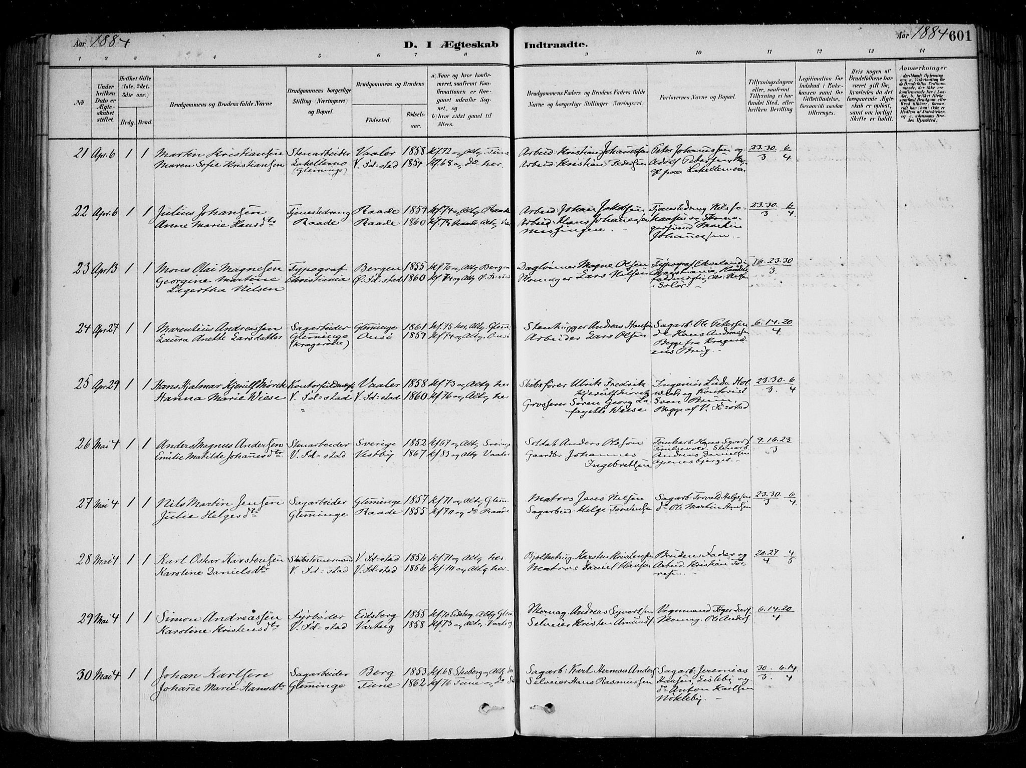 Fredrikstad domkirkes prestekontor Kirkebøker, SAO/A-10906/F/Fa/L0004: Parish register (official) no. 4, 1878-1907, p. 601