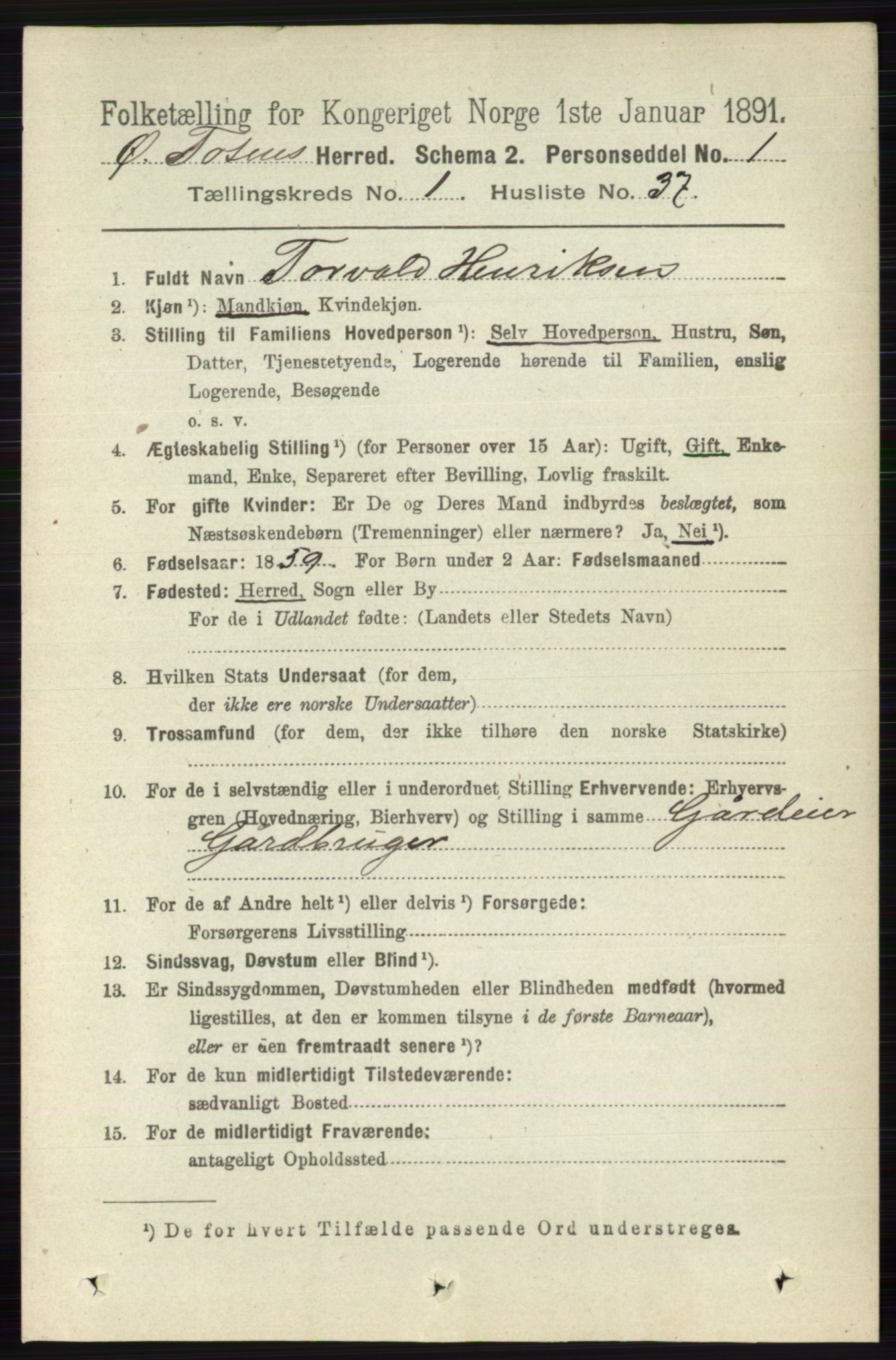 RA, 1891 census for 0528 Østre Toten, 1891, p. 357