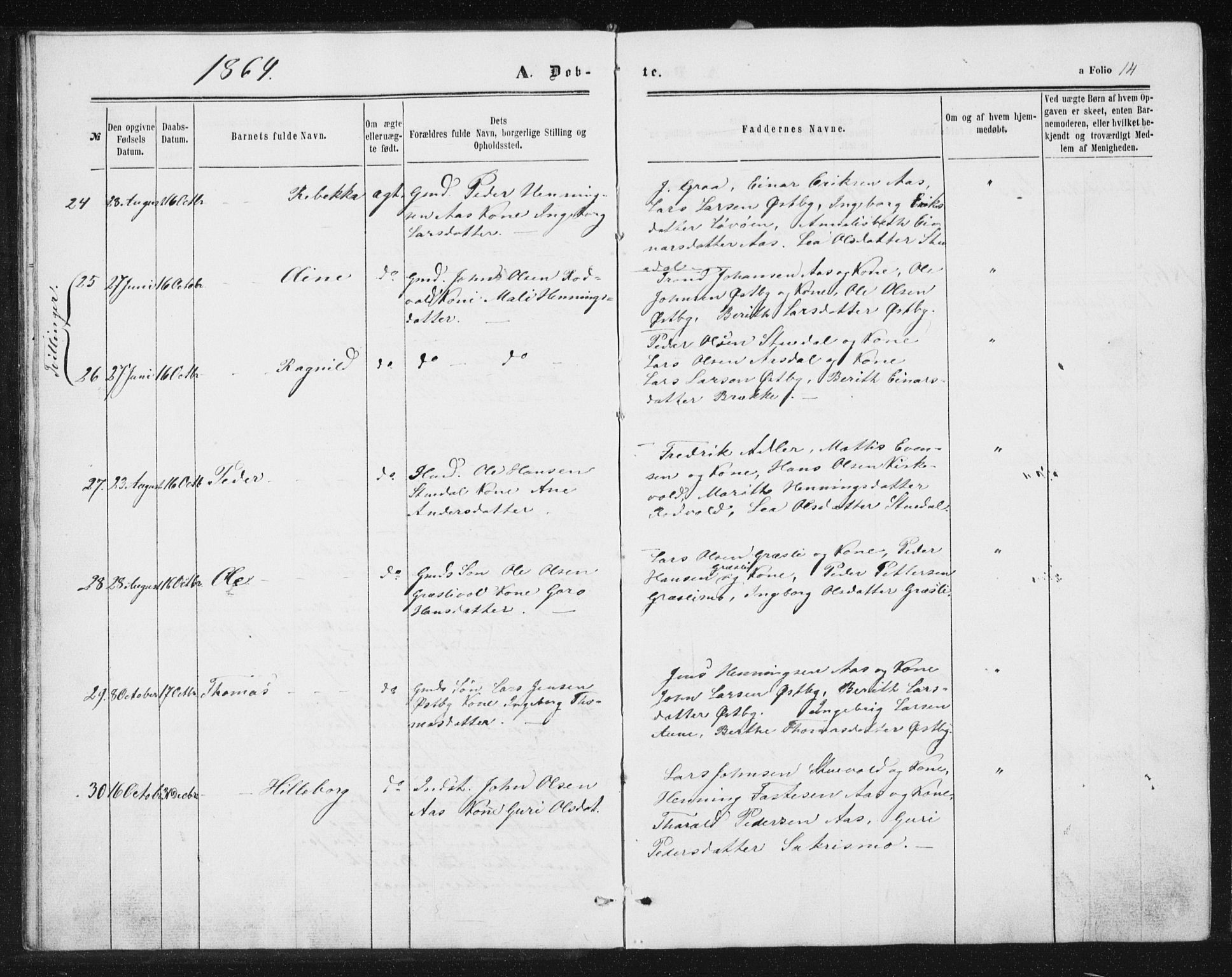 Ministerialprotokoller, klokkerbøker og fødselsregistre - Sør-Trøndelag, SAT/A-1456/698/L1166: Parish register (copy) no. 698C03, 1861-1887, p. 14