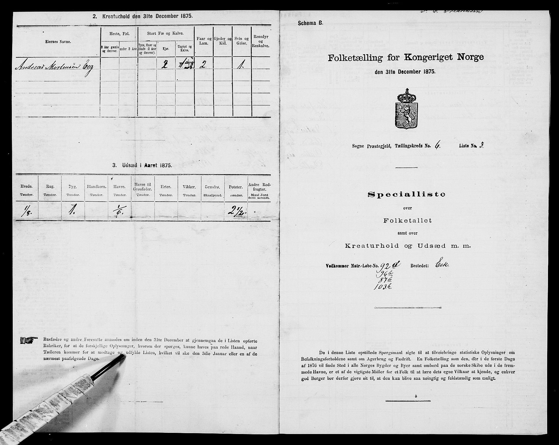 SAK, 1875 census for 1018P Søgne, 1875, p. 478