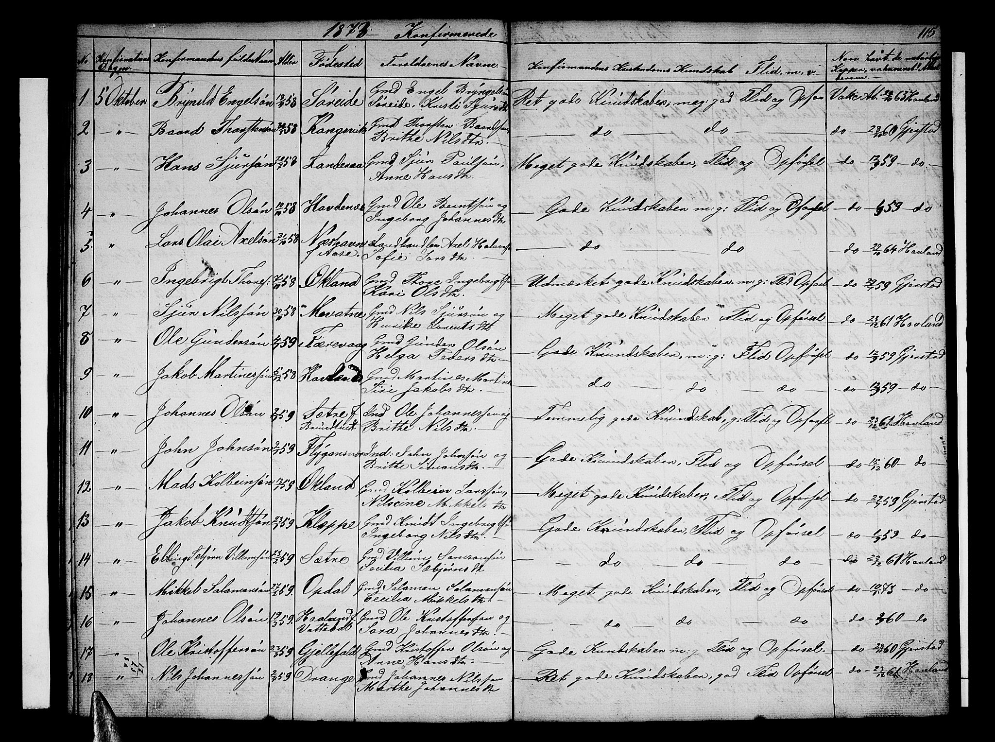 Tysnes sokneprestembete, SAB/A-78601/H/Hab: Parish register (copy) no. E 1, 1855-1874, p. 115