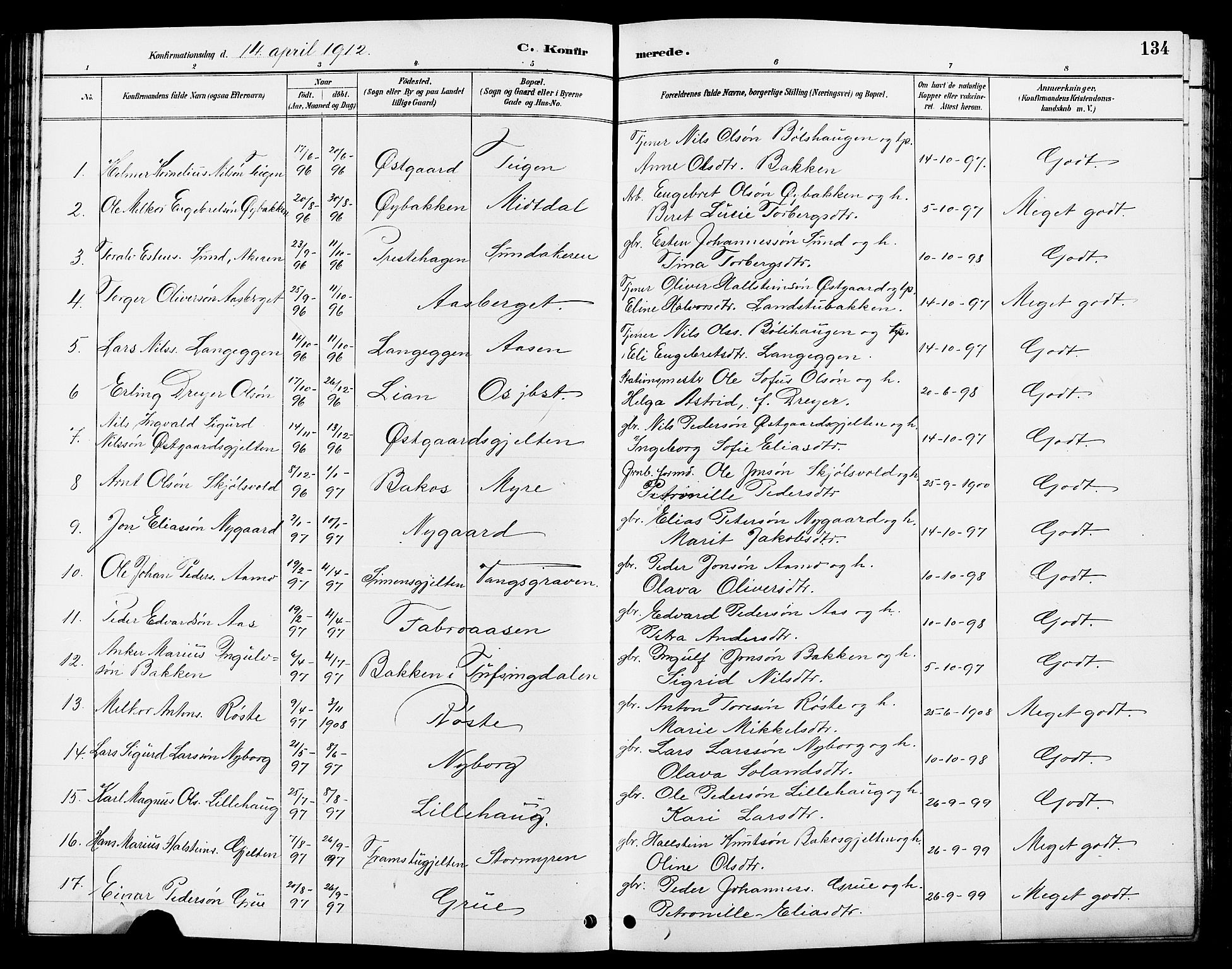 Tolga prestekontor, AV/SAH-PREST-062/L/L0008: Parish register (copy) no. 8, 1887-1912, p. 134