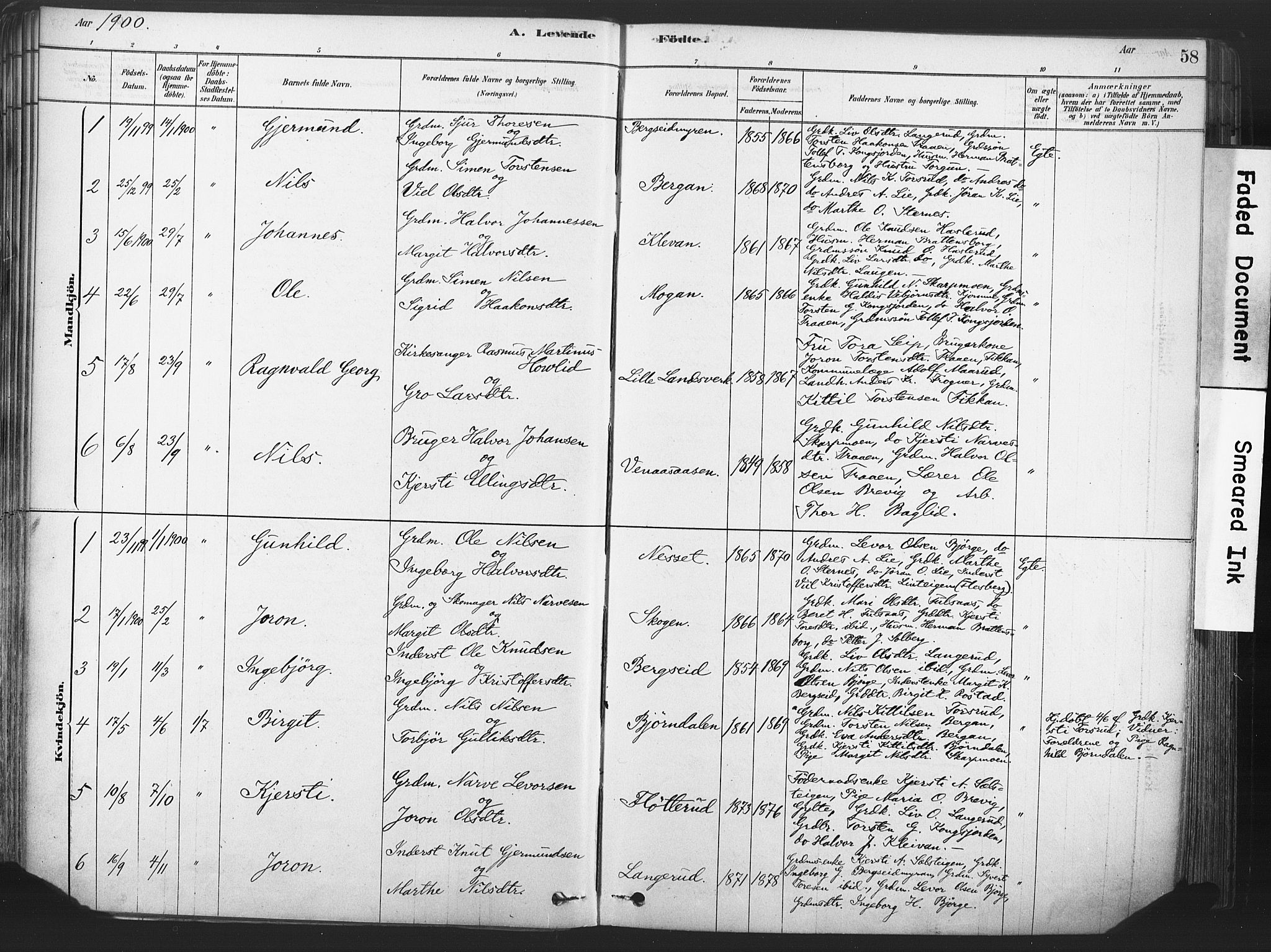 Rollag kirkebøker, SAKO/A-240/F/Fa/L0011: Parish register (official) no. I 11, 1878-1902, p. 58
