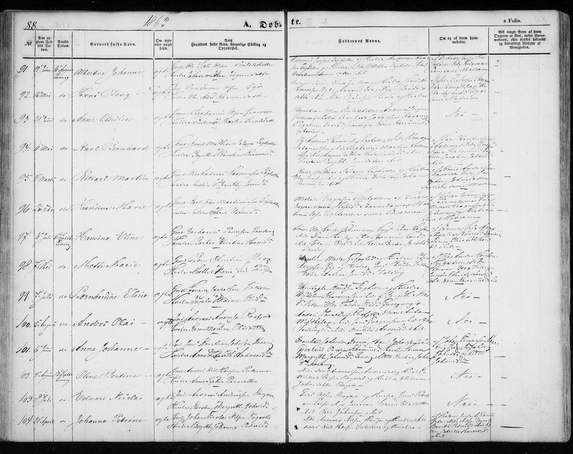 Lenvik sokneprestembete, SATØ/S-1310/H/Ha/Haa/L0007kirke: Parish register (official) no. 7, 1855-1865, p. 88