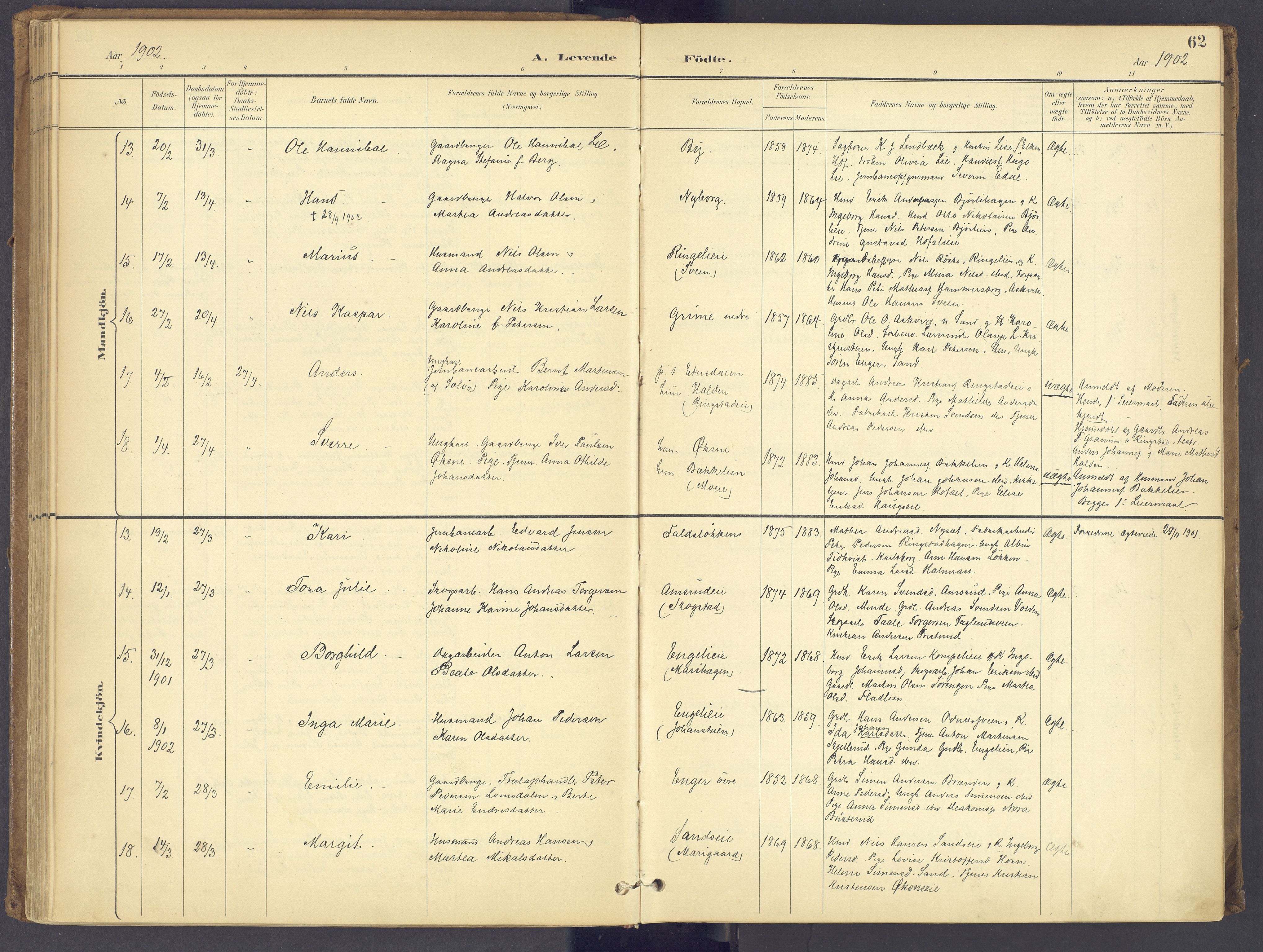 Søndre Land prestekontor, AV/SAH-PREST-122/K/L0006: Parish register (official) no. 6, 1895-1904, p. 62