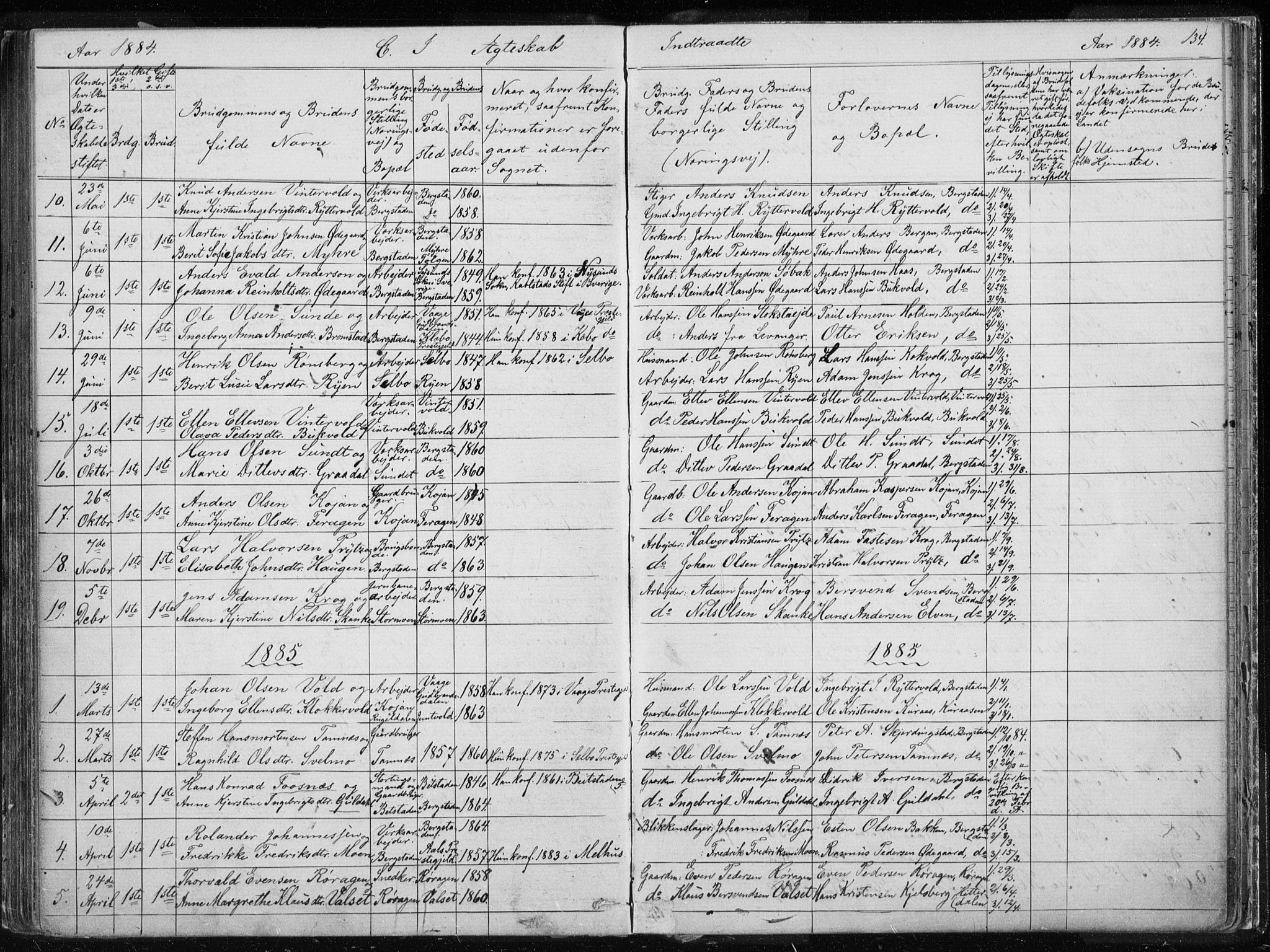 Ministerialprotokoller, klokkerbøker og fødselsregistre - Sør-Trøndelag, SAT/A-1456/681/L0940: Parish register (copy) no. 681C04, 1880-1895, p. 134
