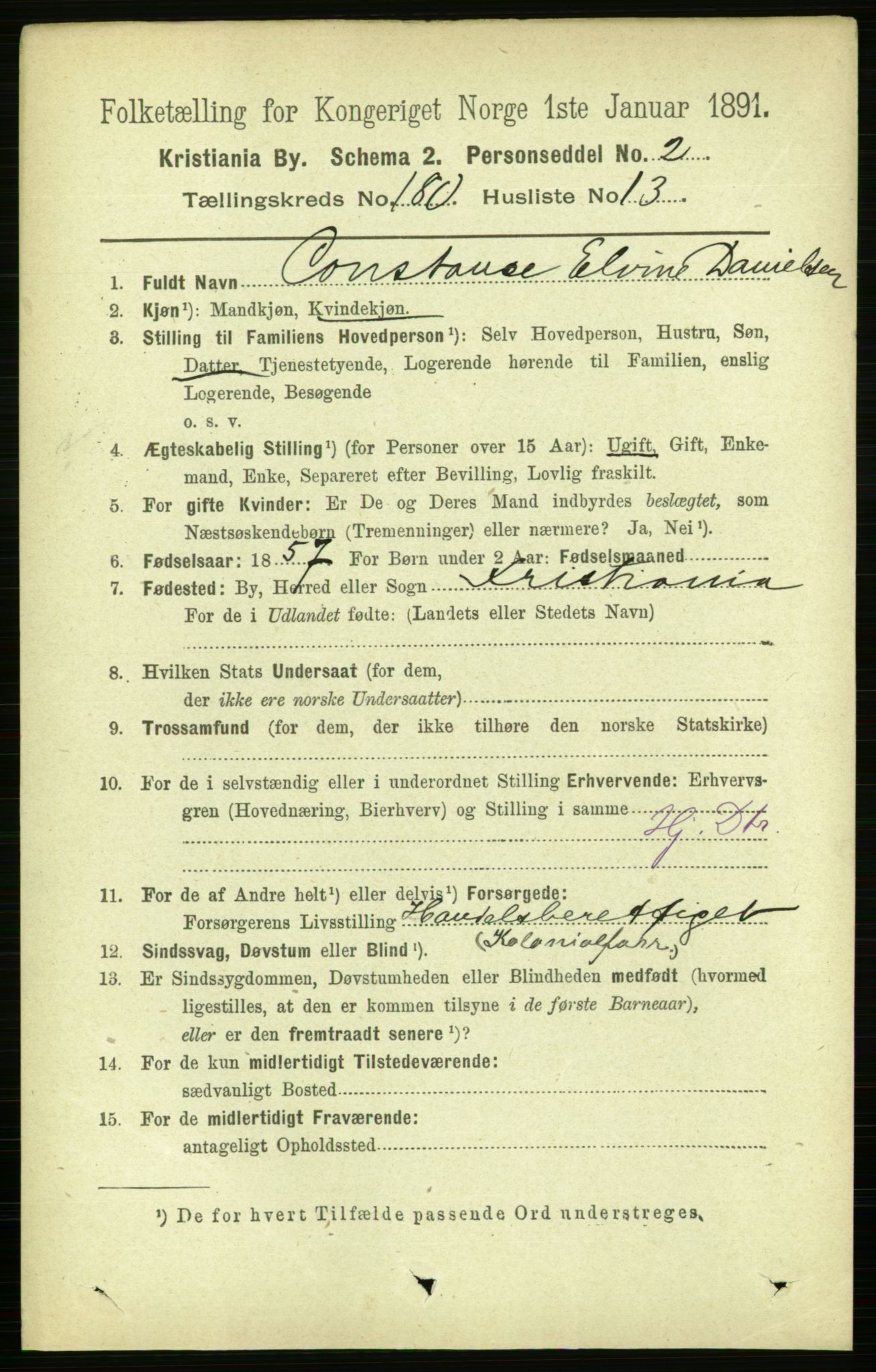 RA, 1891 census for 0301 Kristiania, 1891, p. 108450