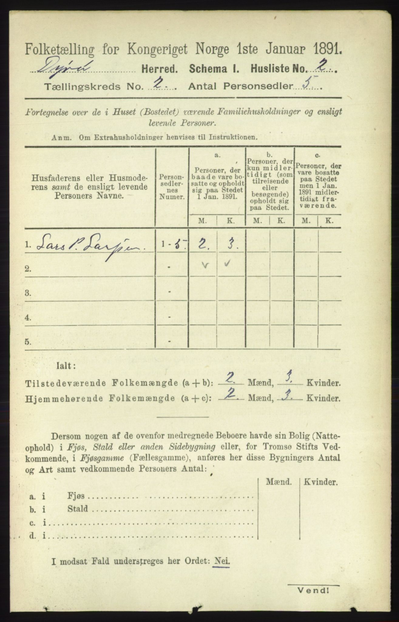 RA, 1891 census for 1926 Dyrøy, 1891, p. 454