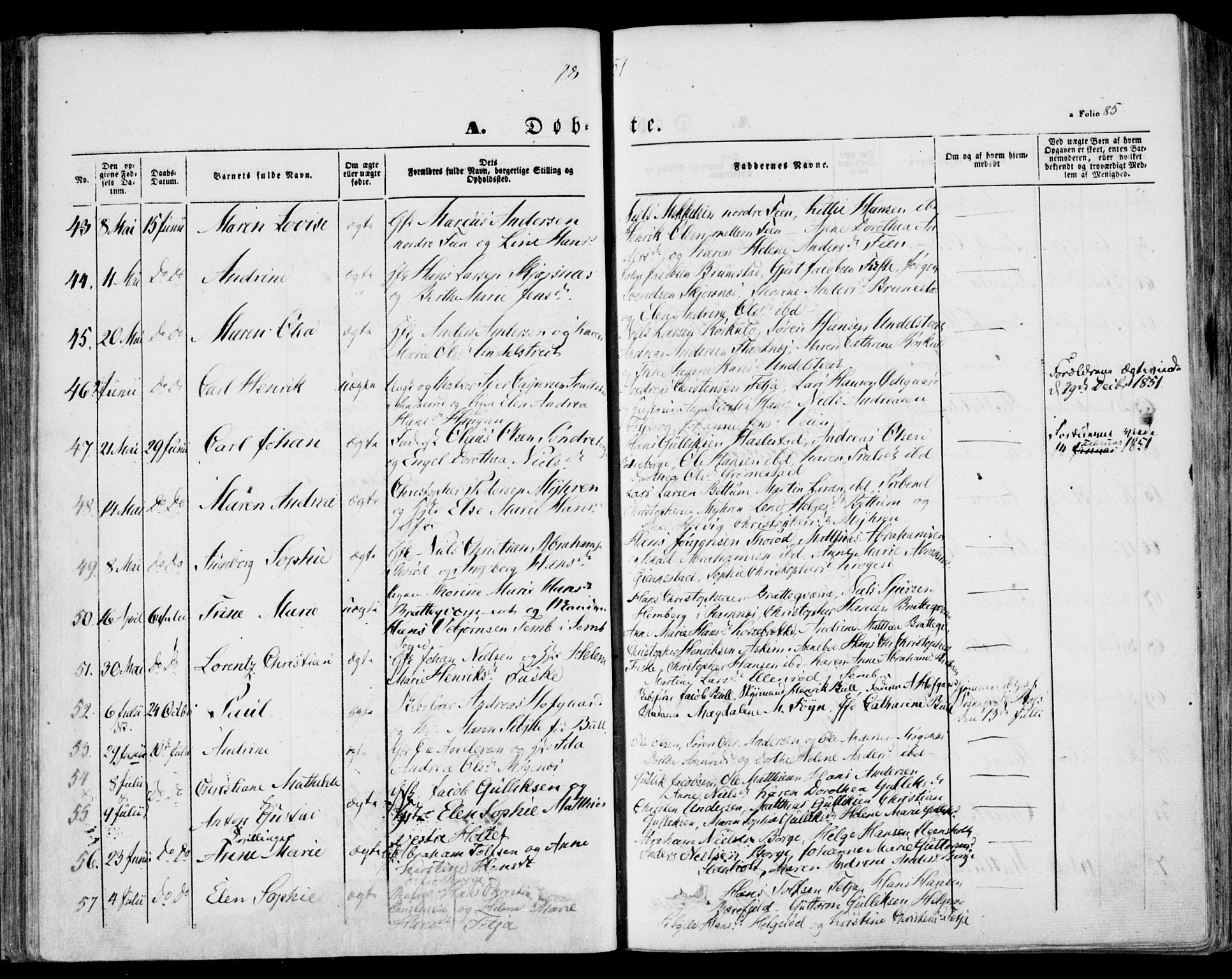 Stokke kirkebøker, AV/SAKO-A-320/F/Fa/L0007: Parish register (official) no. I 7, 1844-1857, p. 85