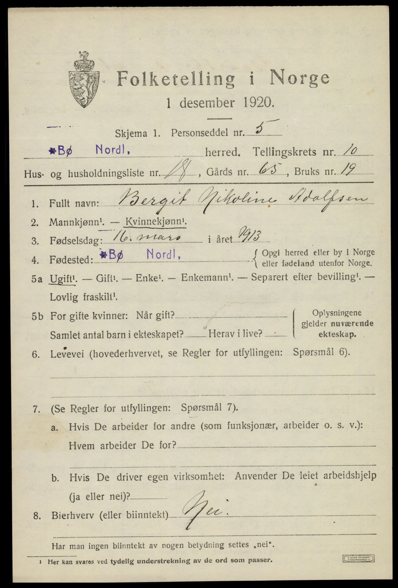 SAT, 1920 census for Bø, 1920, p. 8772