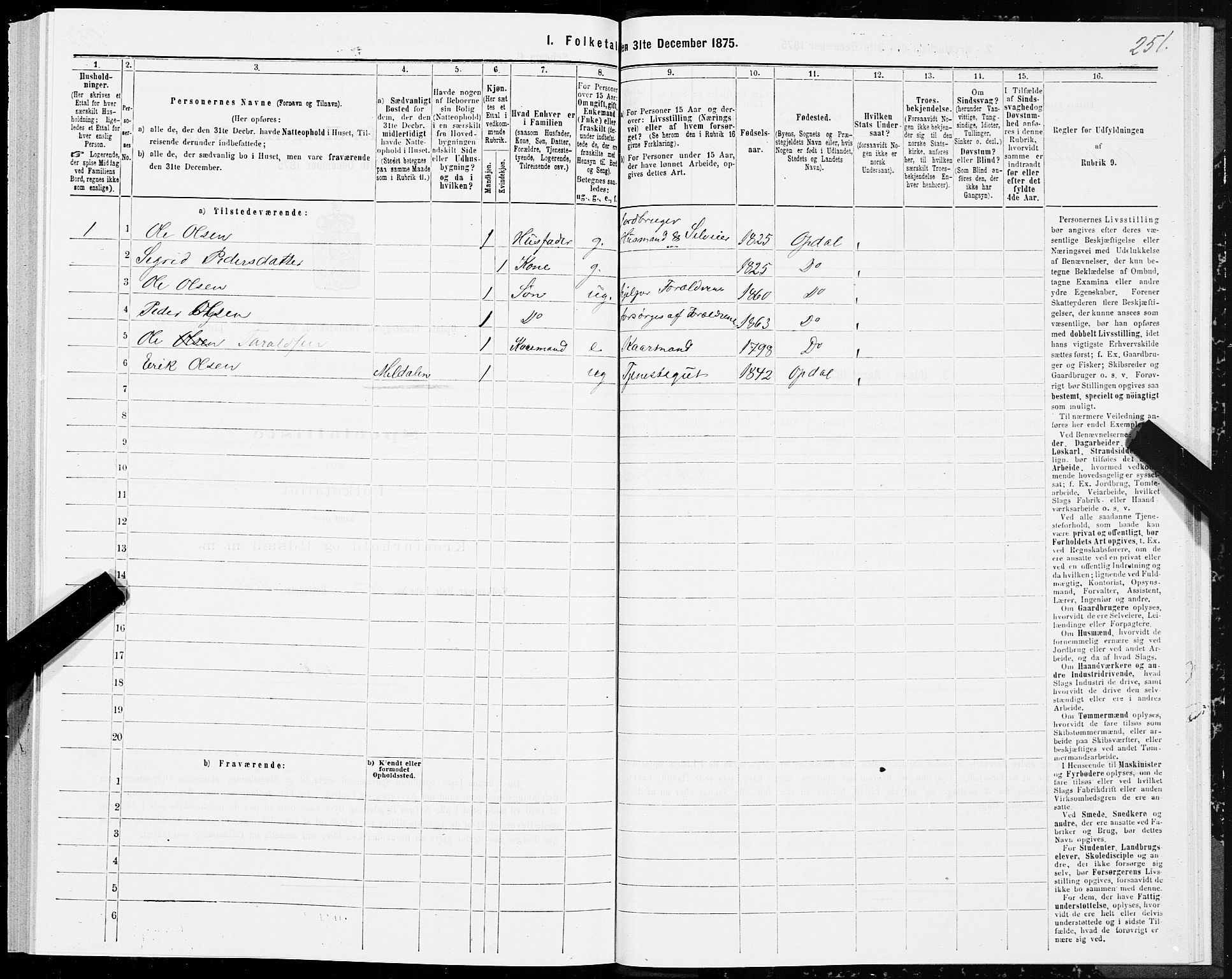 SAT, 1875 census for 1634P Oppdal, 1875, p. 2251