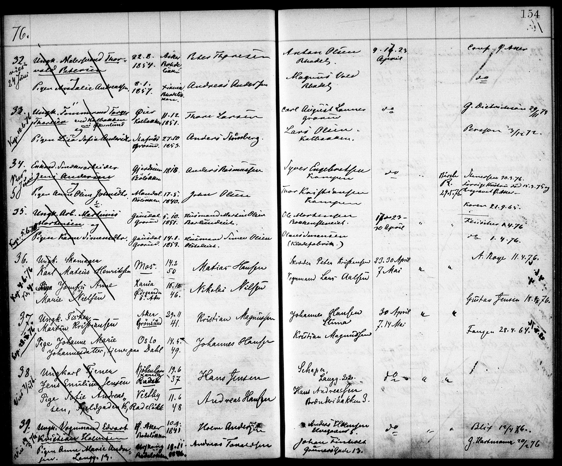 Østre Aker prestekontor Kirkebøker, AV/SAO-A-10840/H/Ha/L0001: Banns register no. I 1, 1861-1878, p. 154