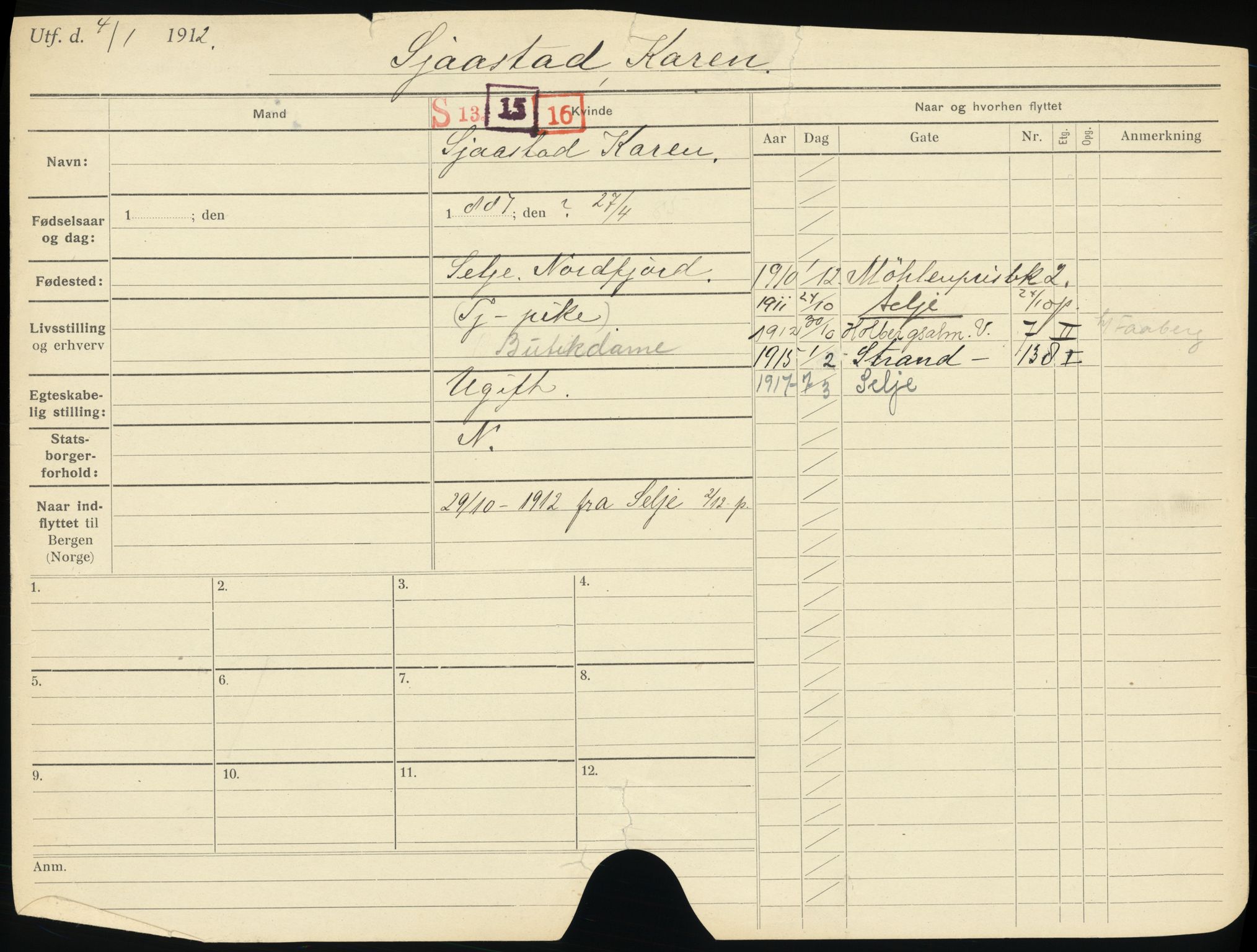 Bergen folkeregister, AV/SAB-A-17201/I/Ia/L0028: Utflyttet 1912 - 1920, Sjåstad - Stavø, 1912-1920