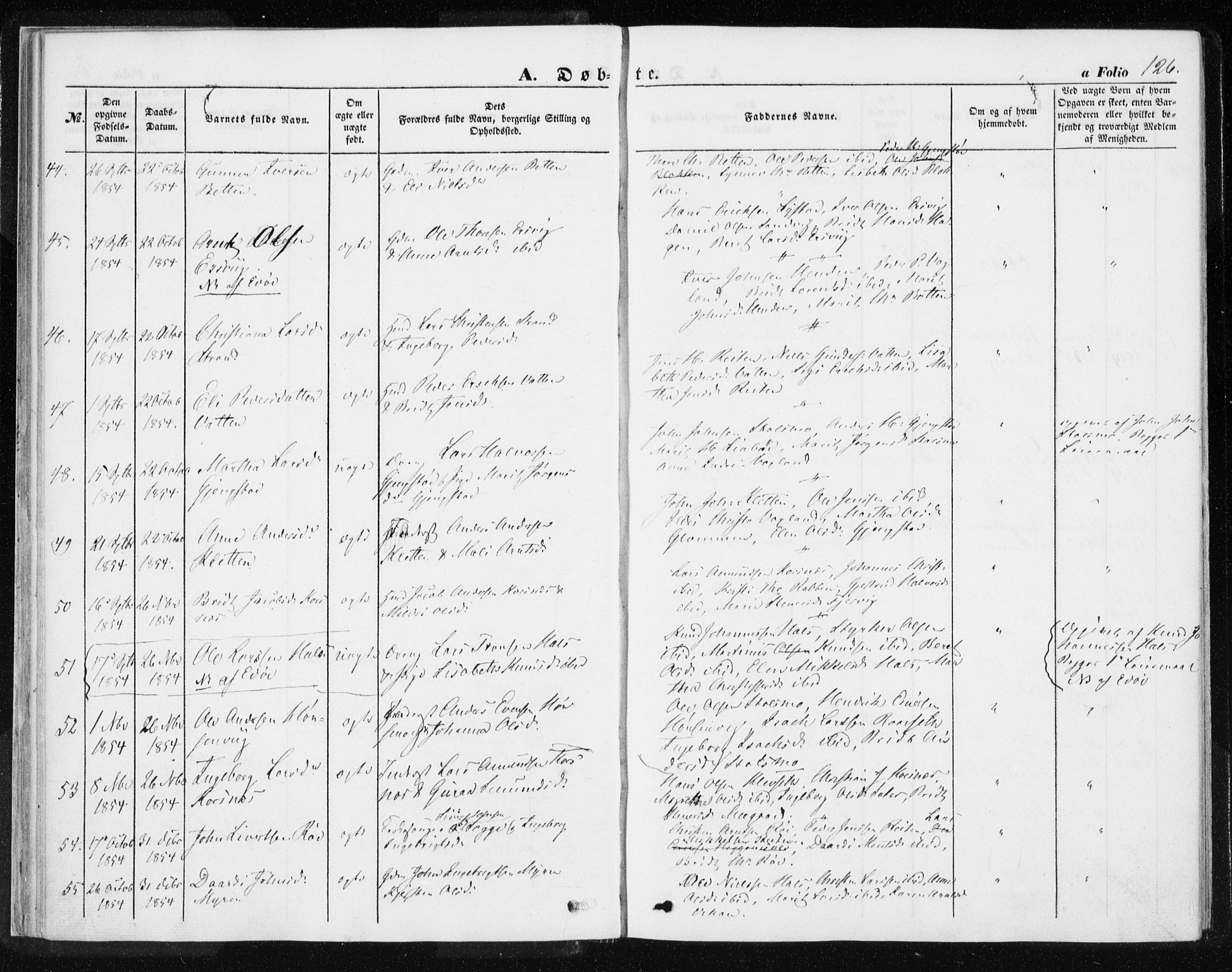 Ministerialprotokoller, klokkerbøker og fødselsregistre - Møre og Romsdal, SAT/A-1454/576/L0883: Parish register (official) no. 576A01, 1849-1865, p. 126