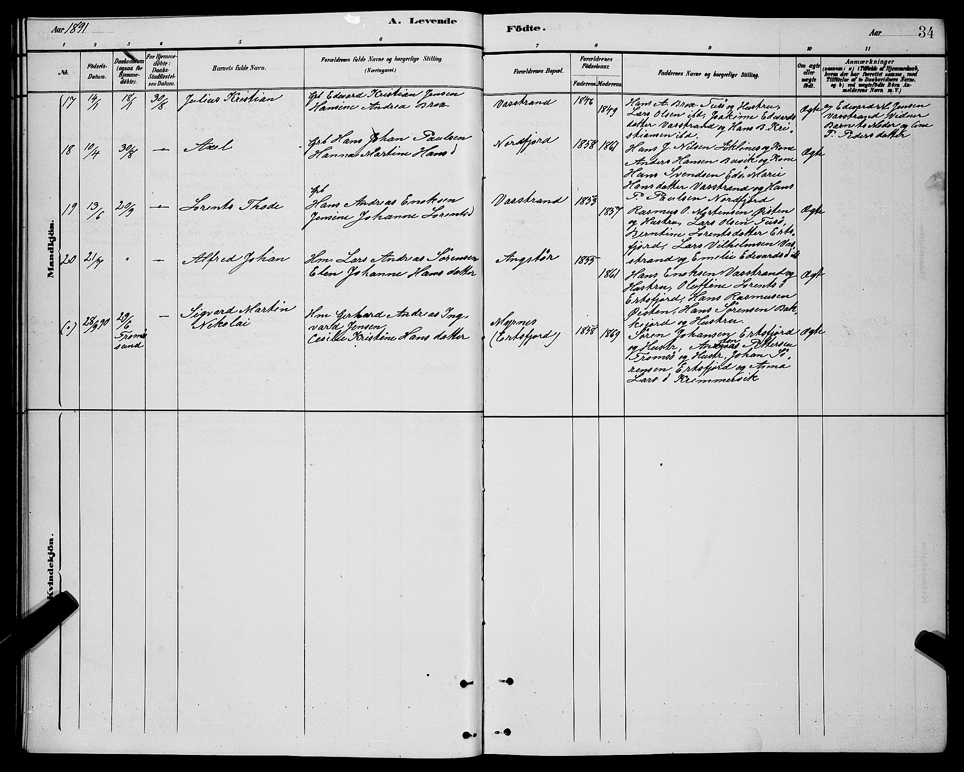 Lenvik sokneprestembete, AV/SATØ-S-1310/H/Ha/Hab/L0021klokker: Parish register (copy) no. 21, 1884-1900, p. 34