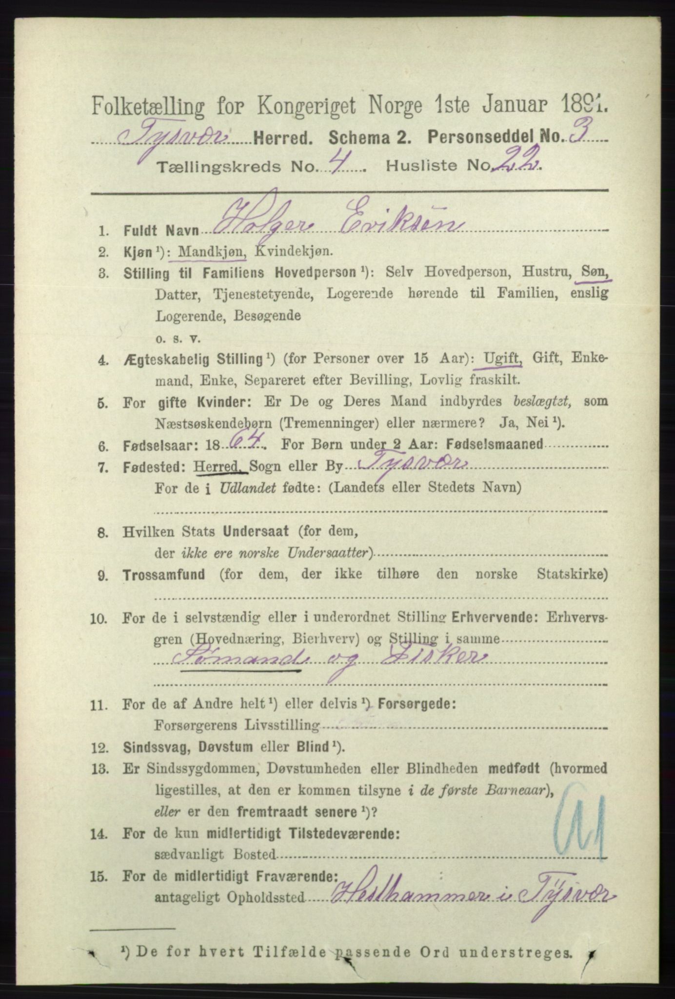 RA, 1891 census for 1146 Tysvær, 1891, p. 1628