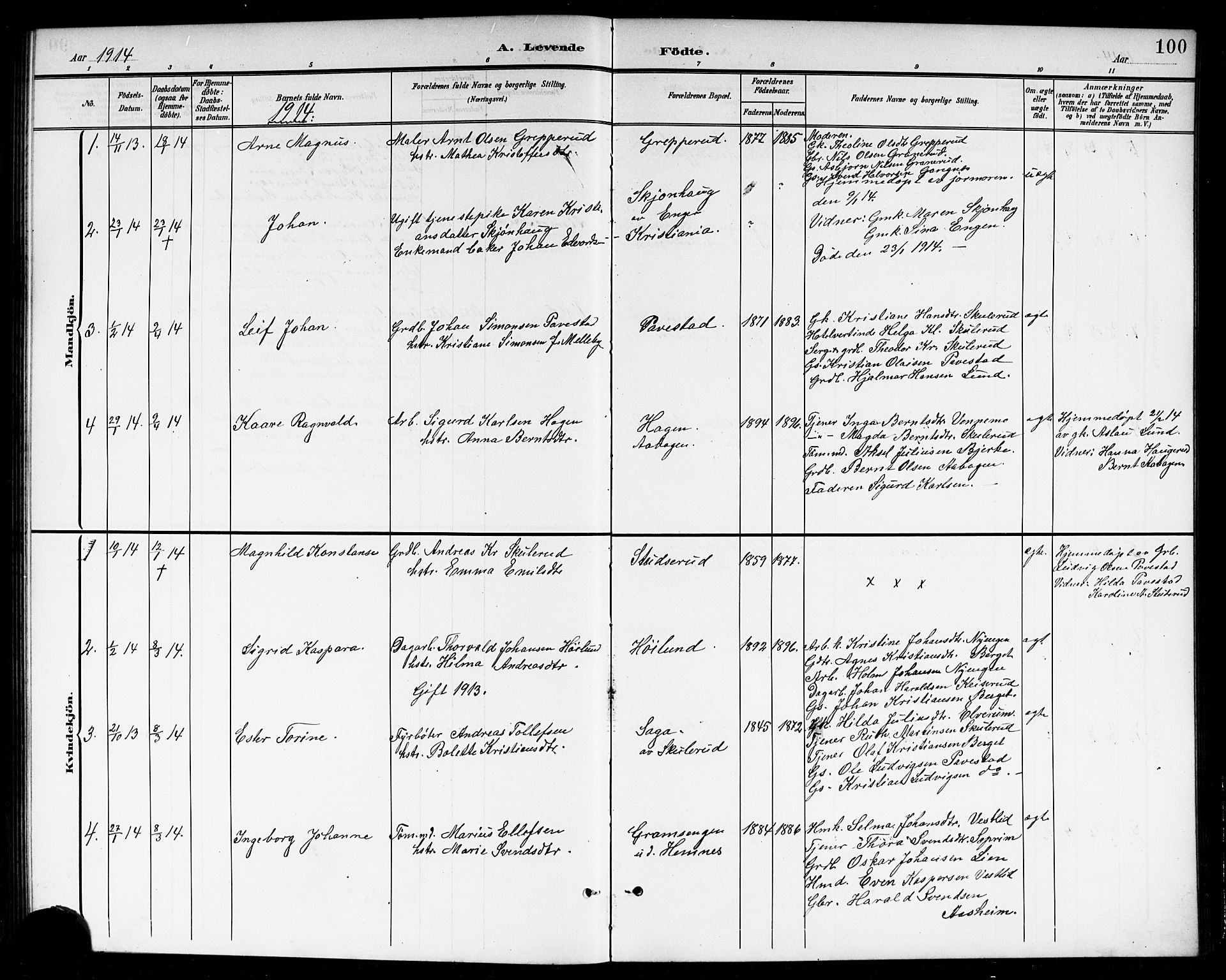 Høland prestekontor Kirkebøker, SAO/A-10346a/G/Gb/L0001: Parish register (copy) no. II 1, 1902-1919, p. 100