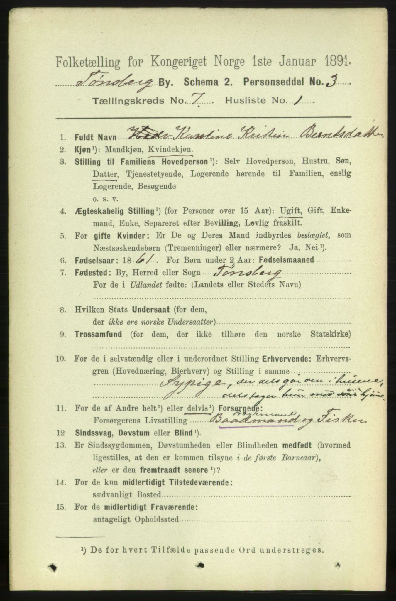 RA, 1891 census for 0705 Tønsberg, 1891, p. 2717