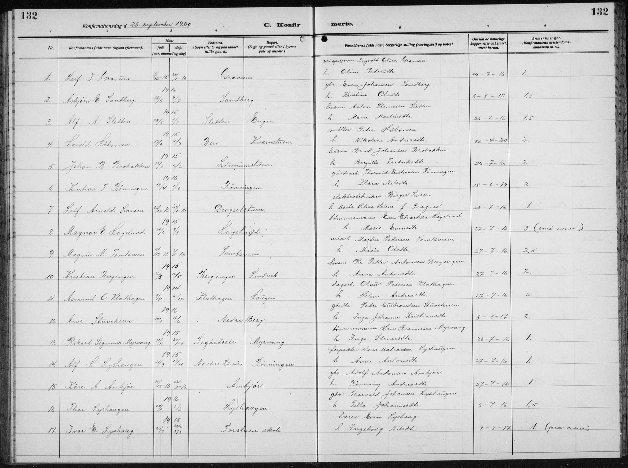 Biri prestekontor, AV/SAH-PREST-096/H/Ha/Hab/L0007: Parish register (copy) no. 7, 1919-1941, p. 132