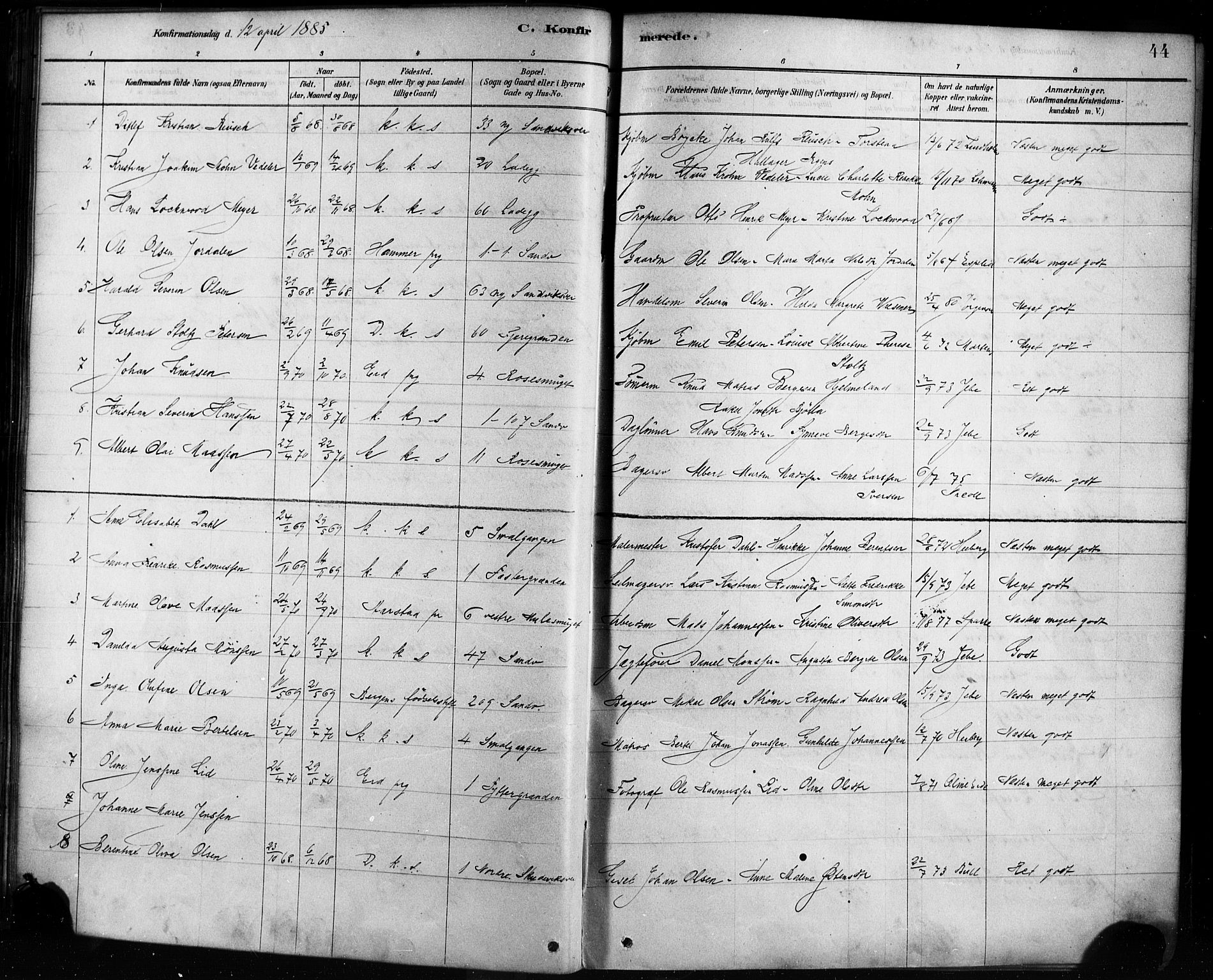 Sandviken Sokneprestembete, AV/SAB-A-77601/H/Ha/L0002: Parish register (official) no. A 2, 1878-1896, p. 44