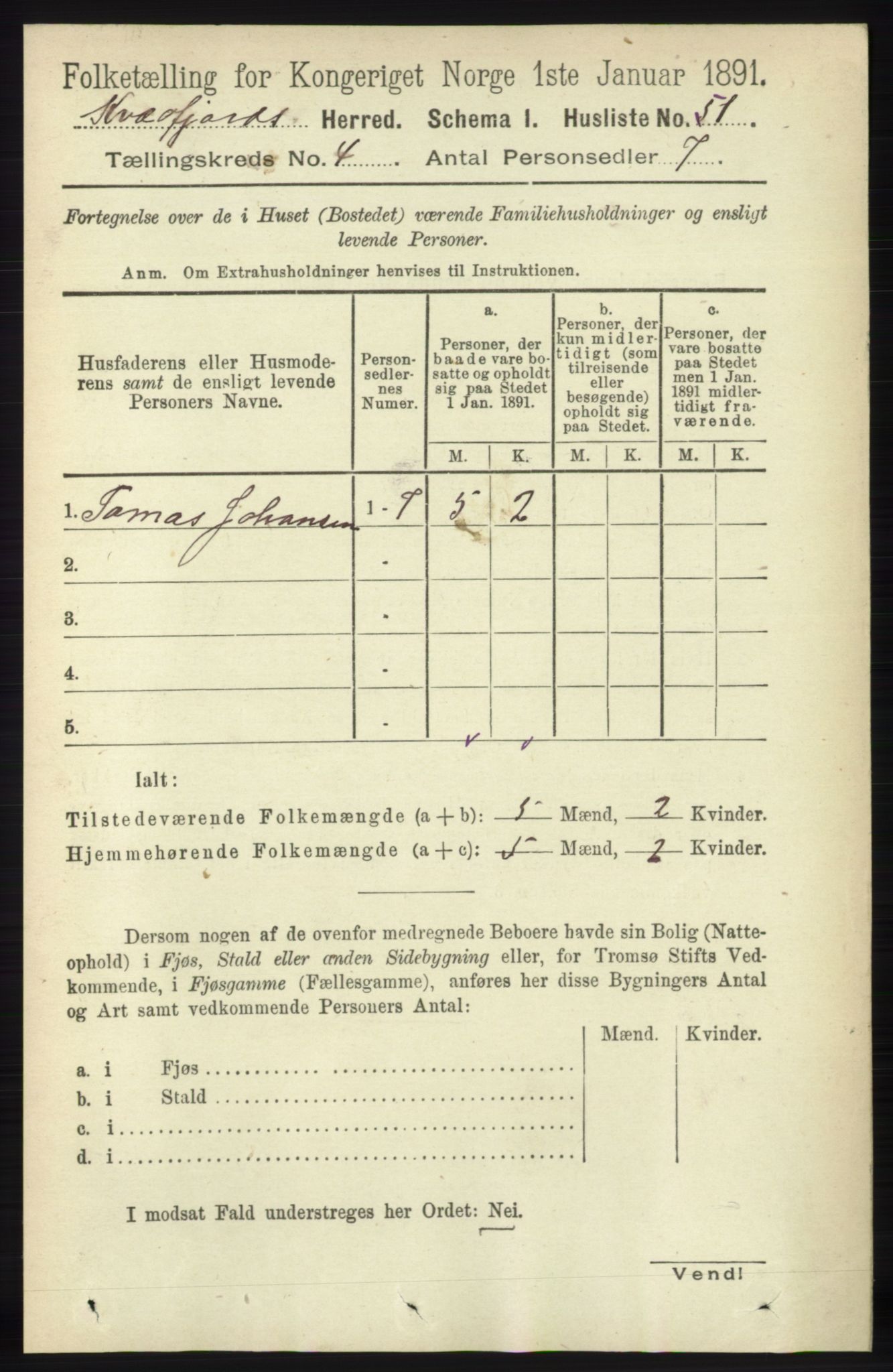RA, 1891 census for 1911 Kvæfjord, 1891, p. 1800
