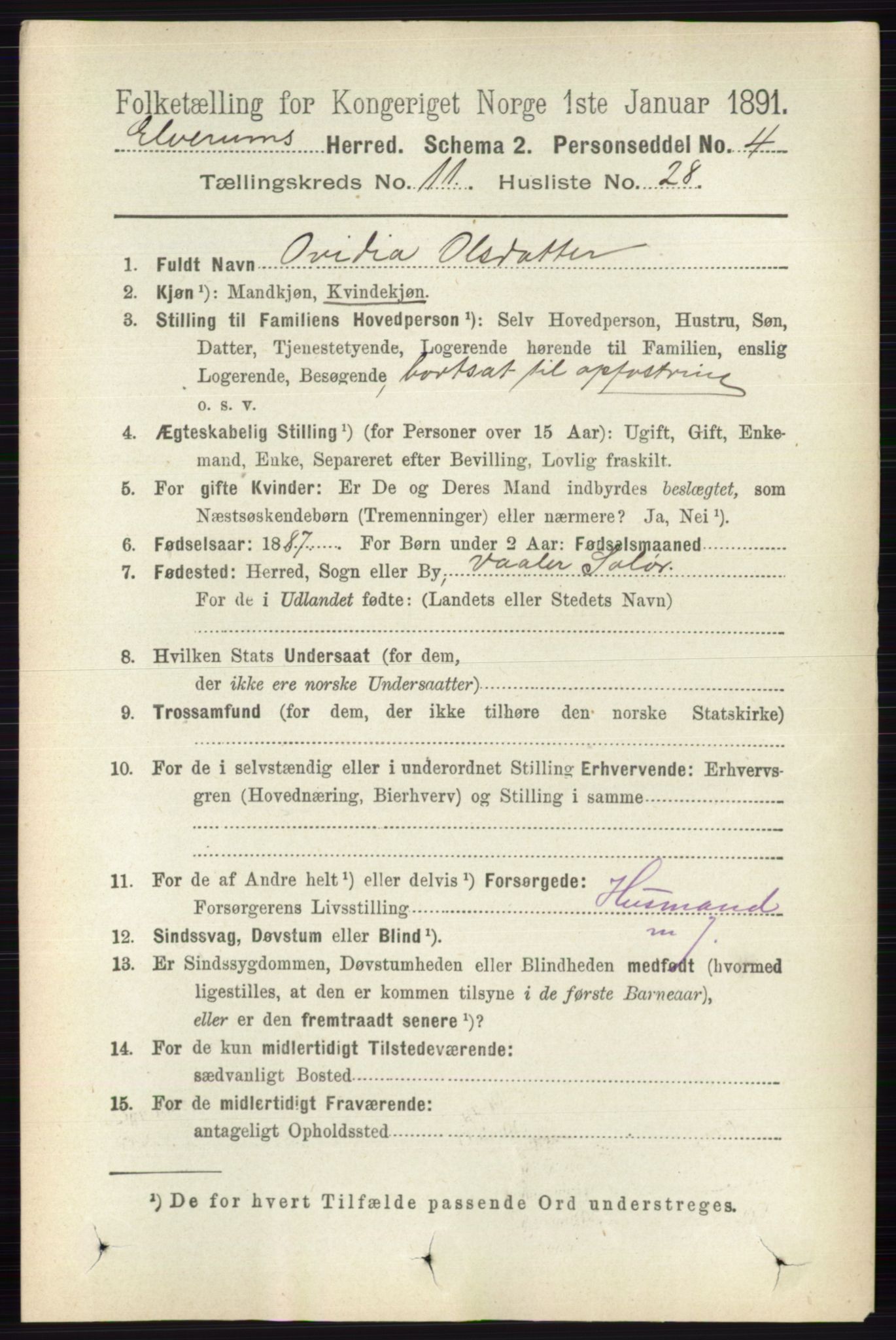 RA, 1891 census for 0427 Elverum, 1891, p. 9194