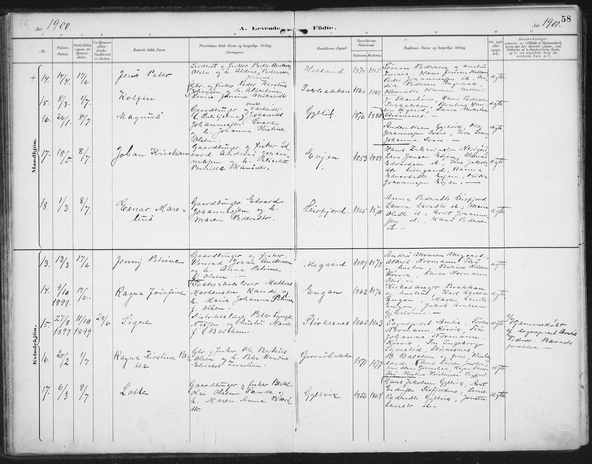 Ministerialprotokoller, klokkerbøker og fødselsregistre - Nordland, SAT/A-1459/854/L0779: Parish register (official) no. 854A02, 1892-1909, p. 58