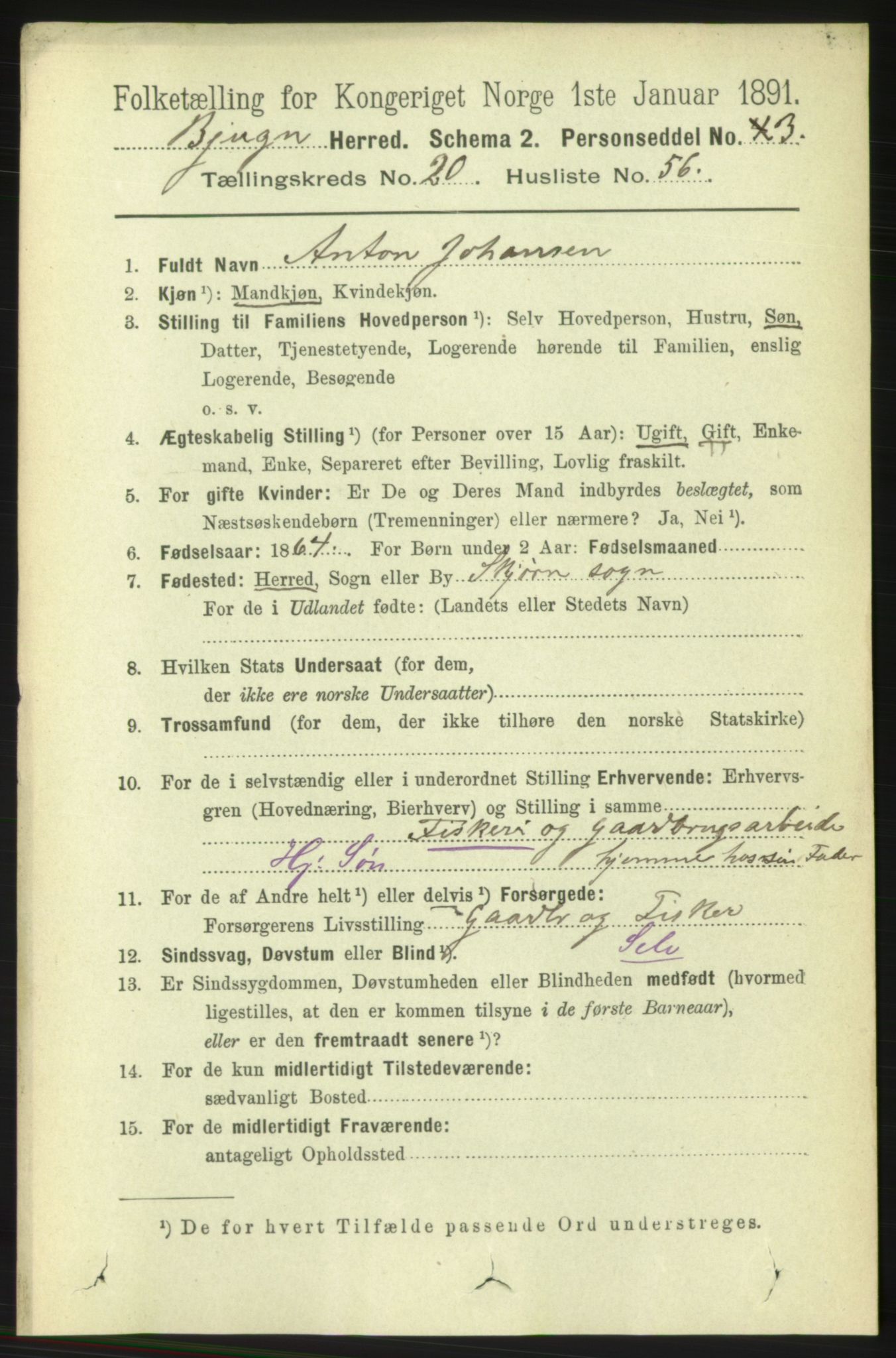 RA, 1891 census for 1627 Bjugn, 1891, p. 5745