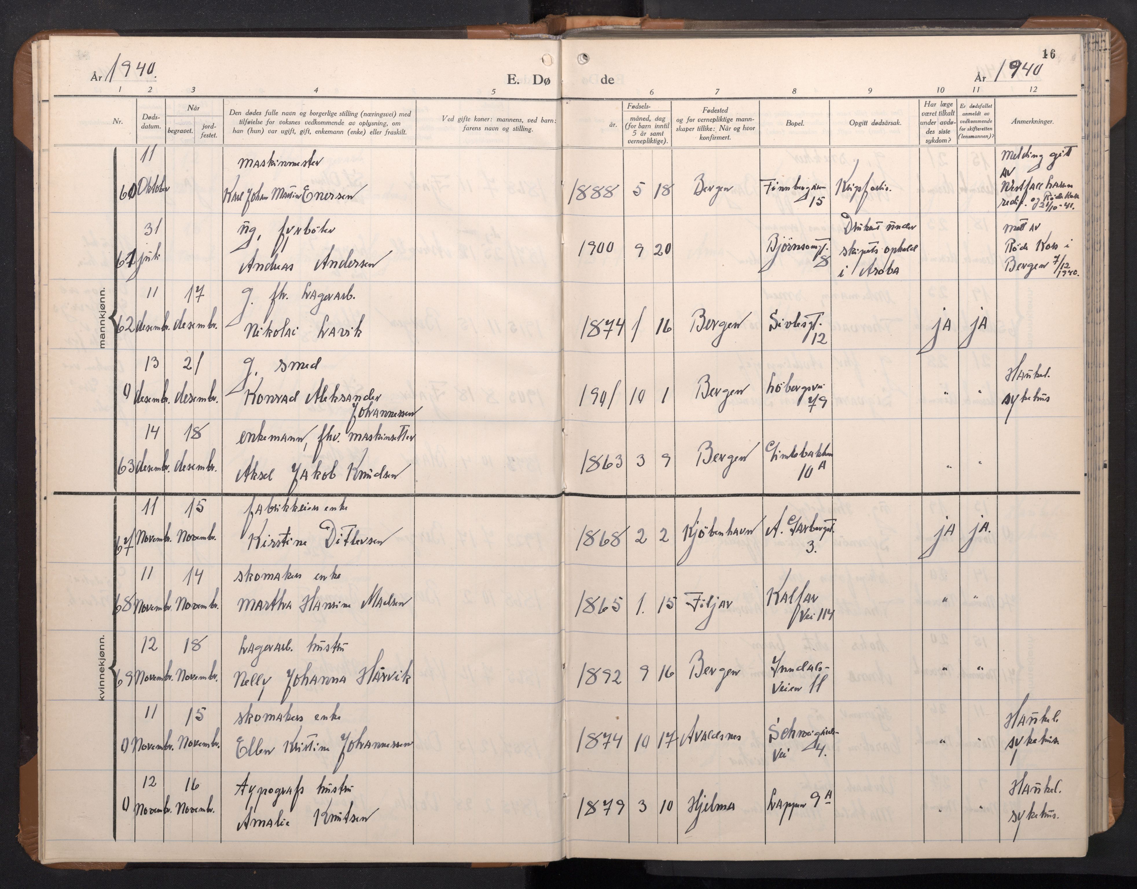 Årstad Sokneprestembete, AV/SAB-A-79301/H/Hab/L0026: Parish register (copy) no. D 3, 1940-1950, p. 15b-16a