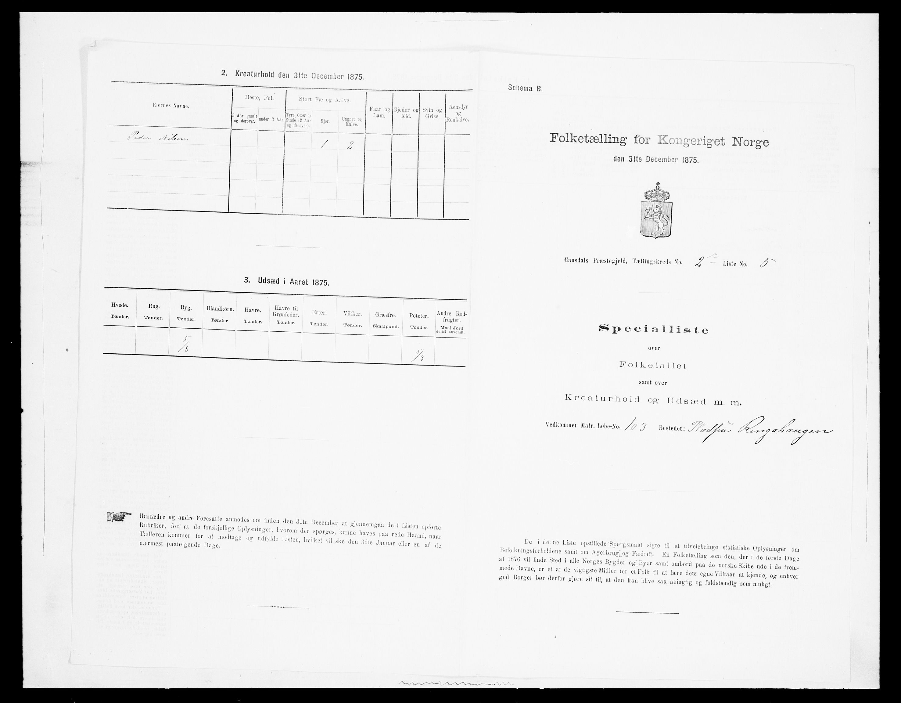 SAH, 1875 census for 0522P Gausdal, 1875, p. 519