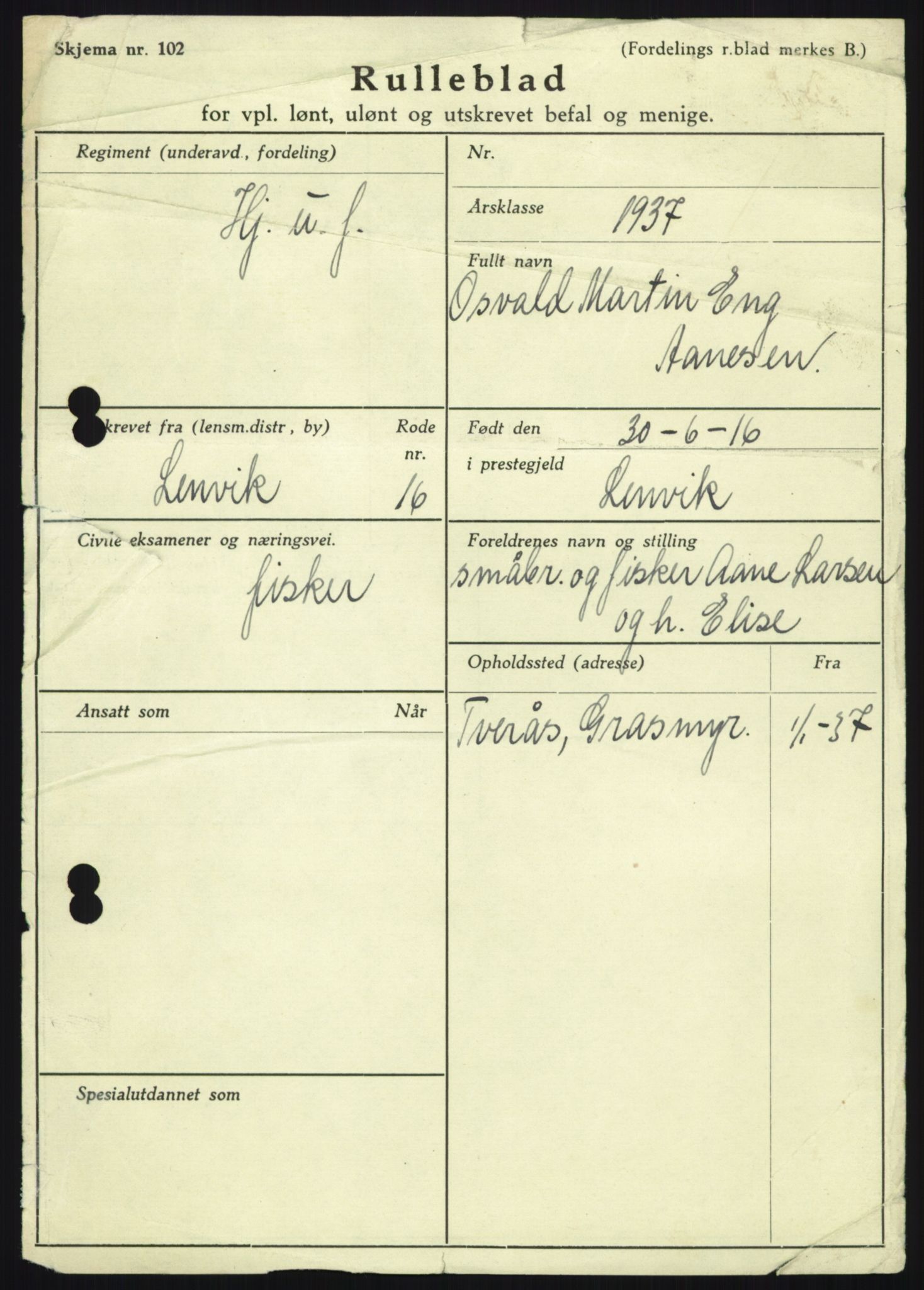 Forsvaret, Troms infanteriregiment nr. 16, AV/RA-RAFA-3146/P/Pa/L0021: Rulleblad for regimentets menige mannskaper, årsklasse 1937, 1937, p. 1231