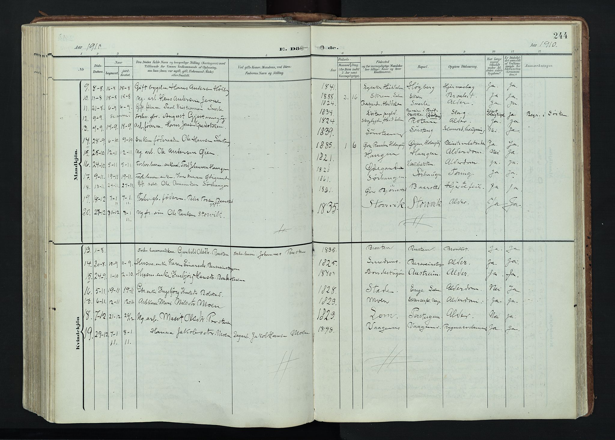 Vågå prestekontor, AV/SAH-PREST-076/H/Ha/Haa/L0011: Parish register (official) no. 11, 1905-1924, p. 244