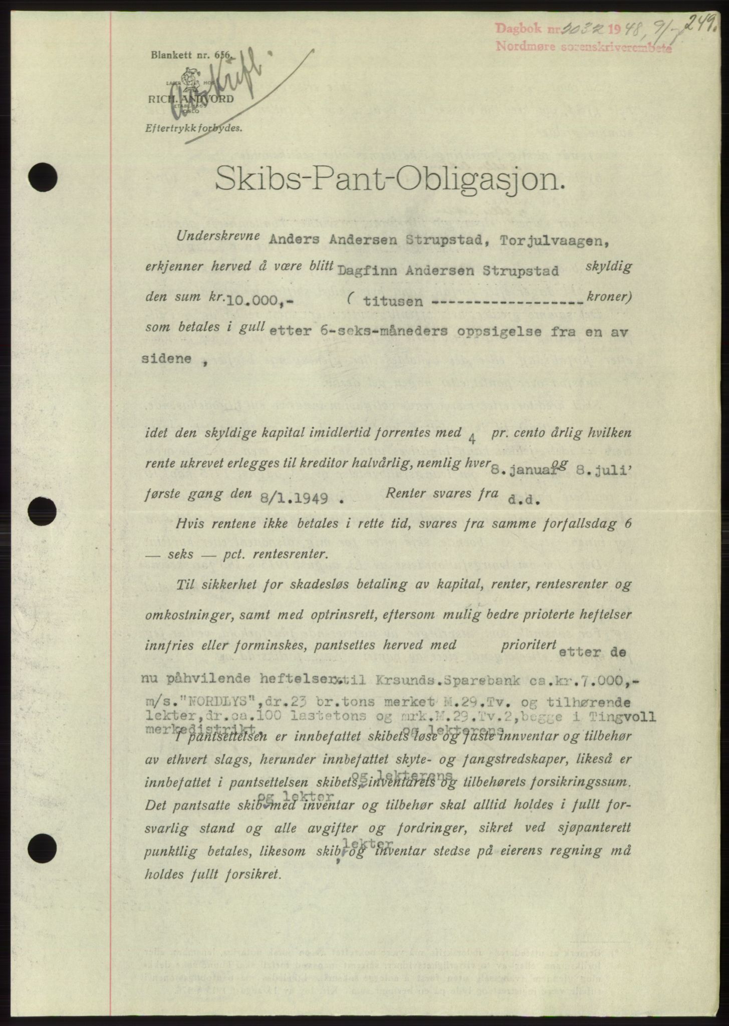 Nordmøre sorenskriveri, AV/SAT-A-4132/1/2/2Ca: Mortgage book no. B99, 1948-1948, Diary no: : 2032/1948