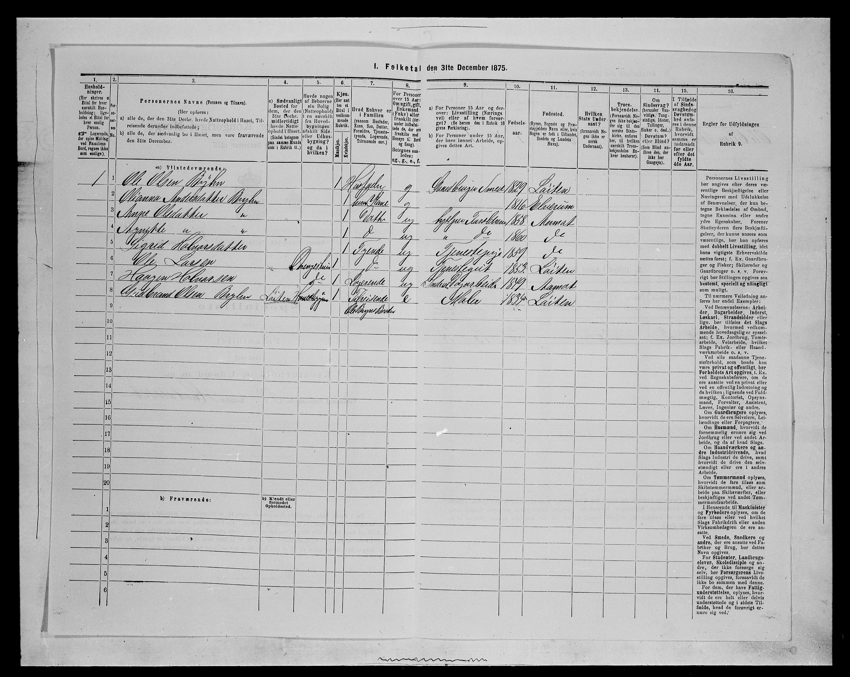 SAH, 1875 census for 0429P Åmot, 1875, p. 725