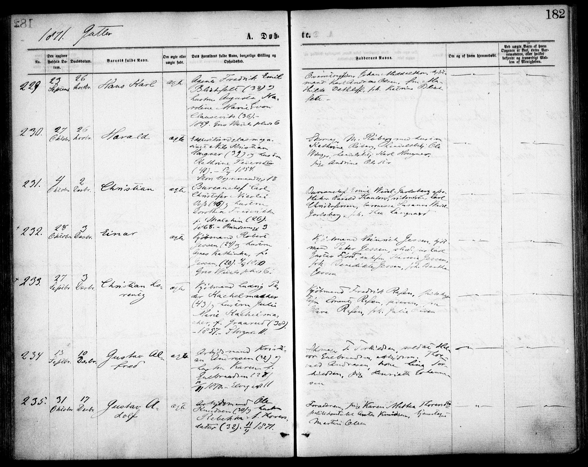 Oslo domkirke Kirkebøker, SAO/A-10752/F/Fa/L0017: Parish register (official) no. 17, 1869-1878, p. 182