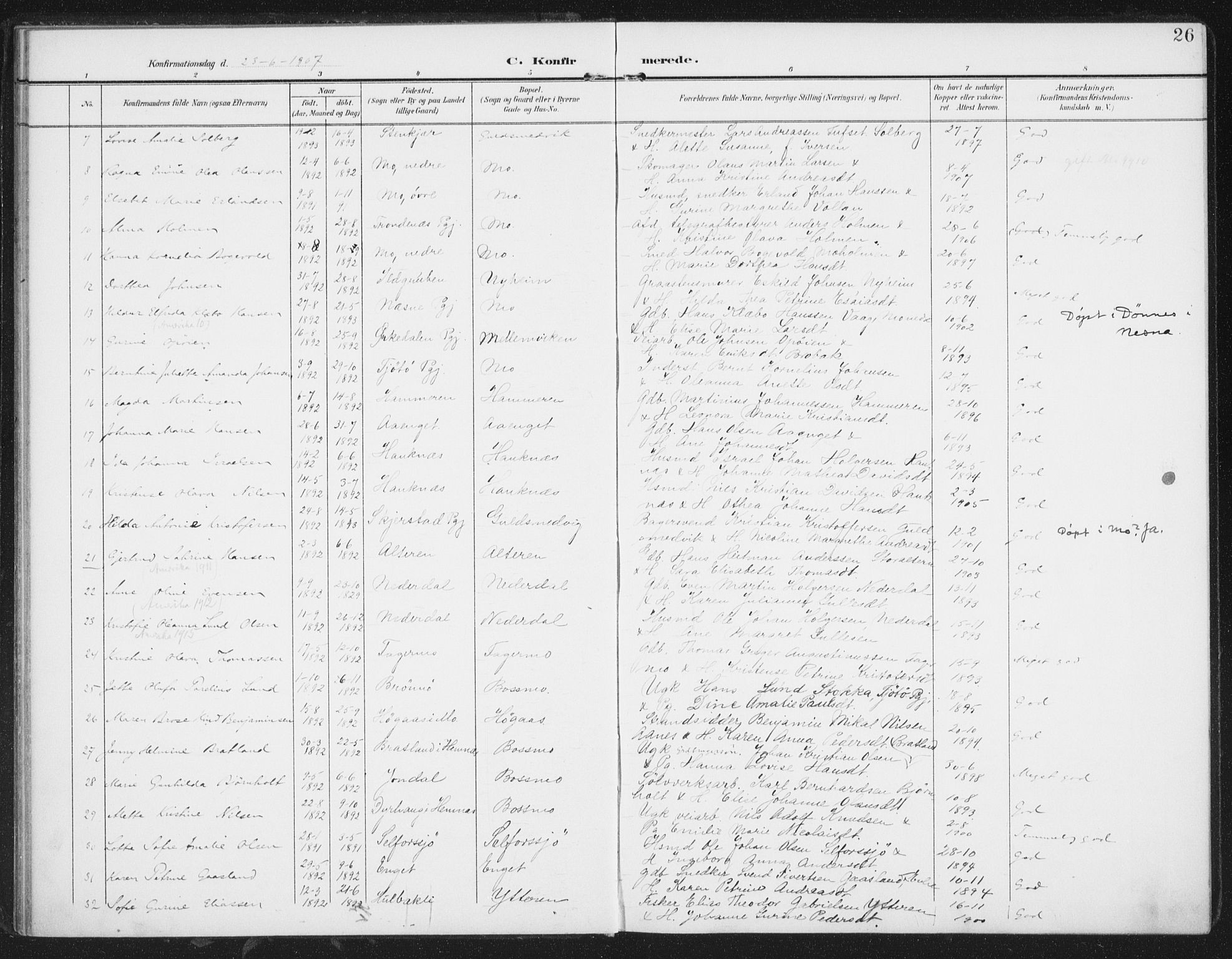 Ministerialprotokoller, klokkerbøker og fødselsregistre - Nordland, AV/SAT-A-1459/827/L0403: Parish register (official) no. 827A15, 1903-1912, p. 26