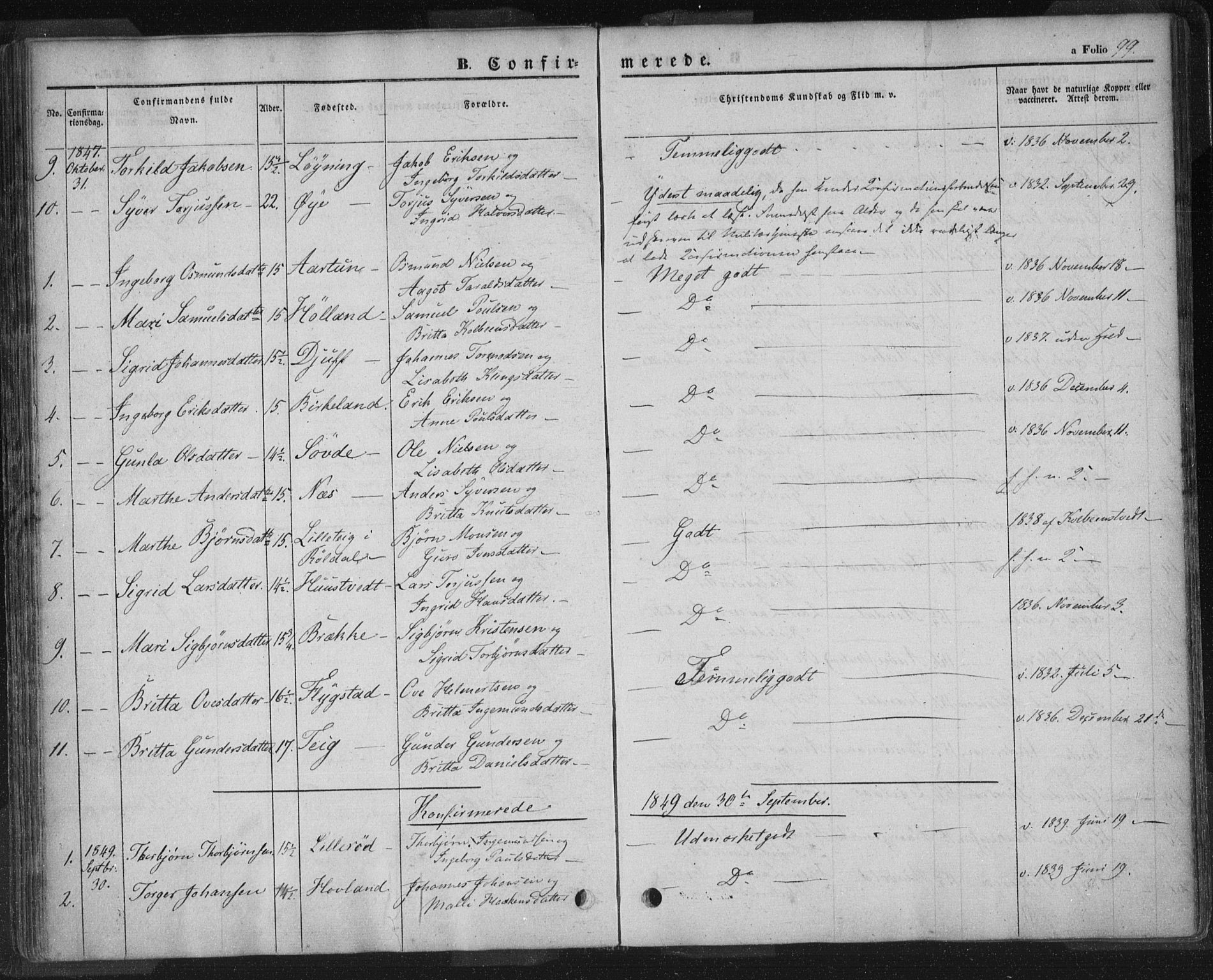 Sand sokneprestkontor, AV/SAST-A-101848/01/III/L0002: Parish register (official) no. A 2, 1838-1859, p. 99