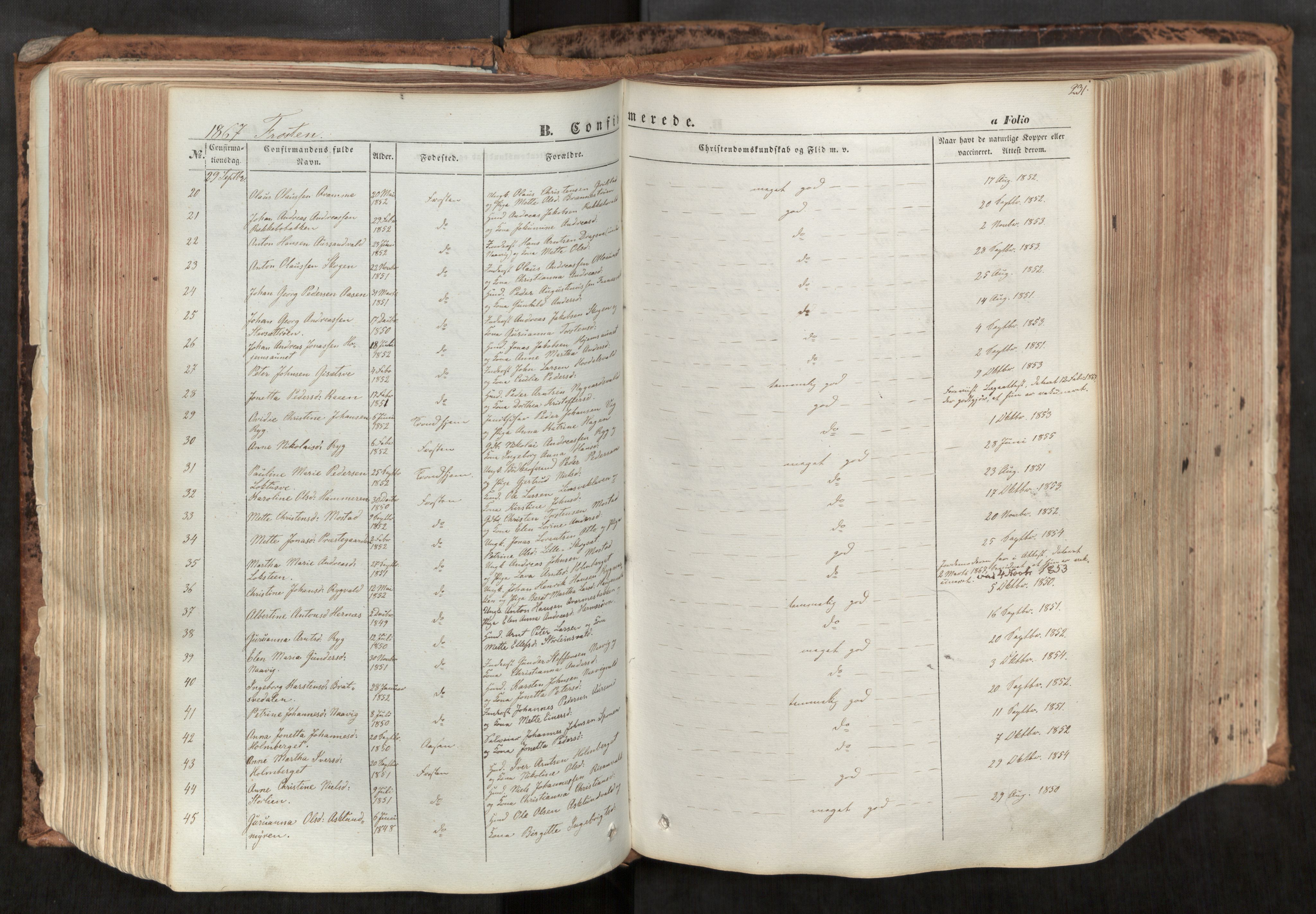 Ministerialprotokoller, klokkerbøker og fødselsregistre - Nord-Trøndelag, SAT/A-1458/713/L0116: Parish register (official) no. 713A07, 1850-1877, p. 231