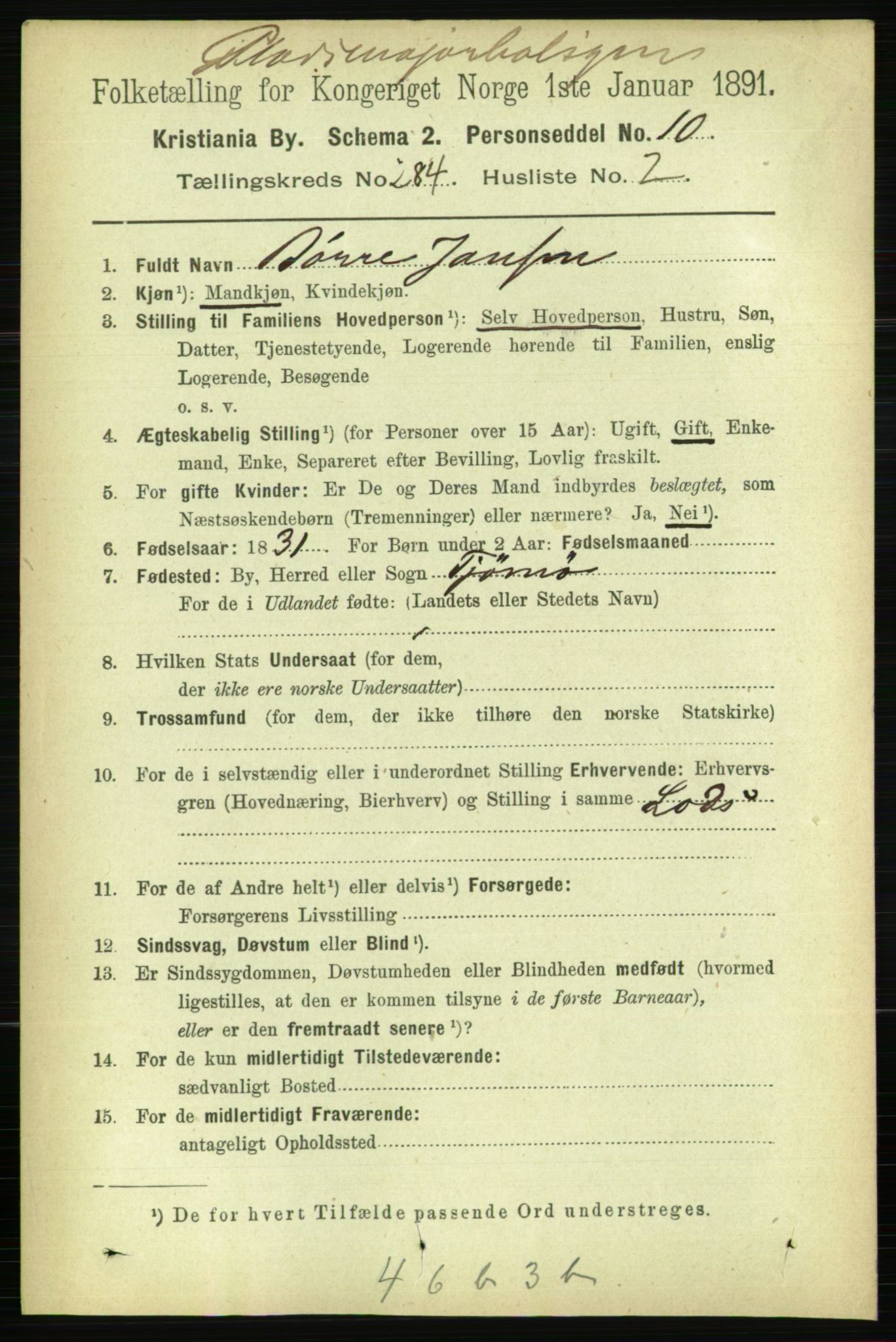 RA, 1891 census for 0301 Kristiania, 1891, p. 173536