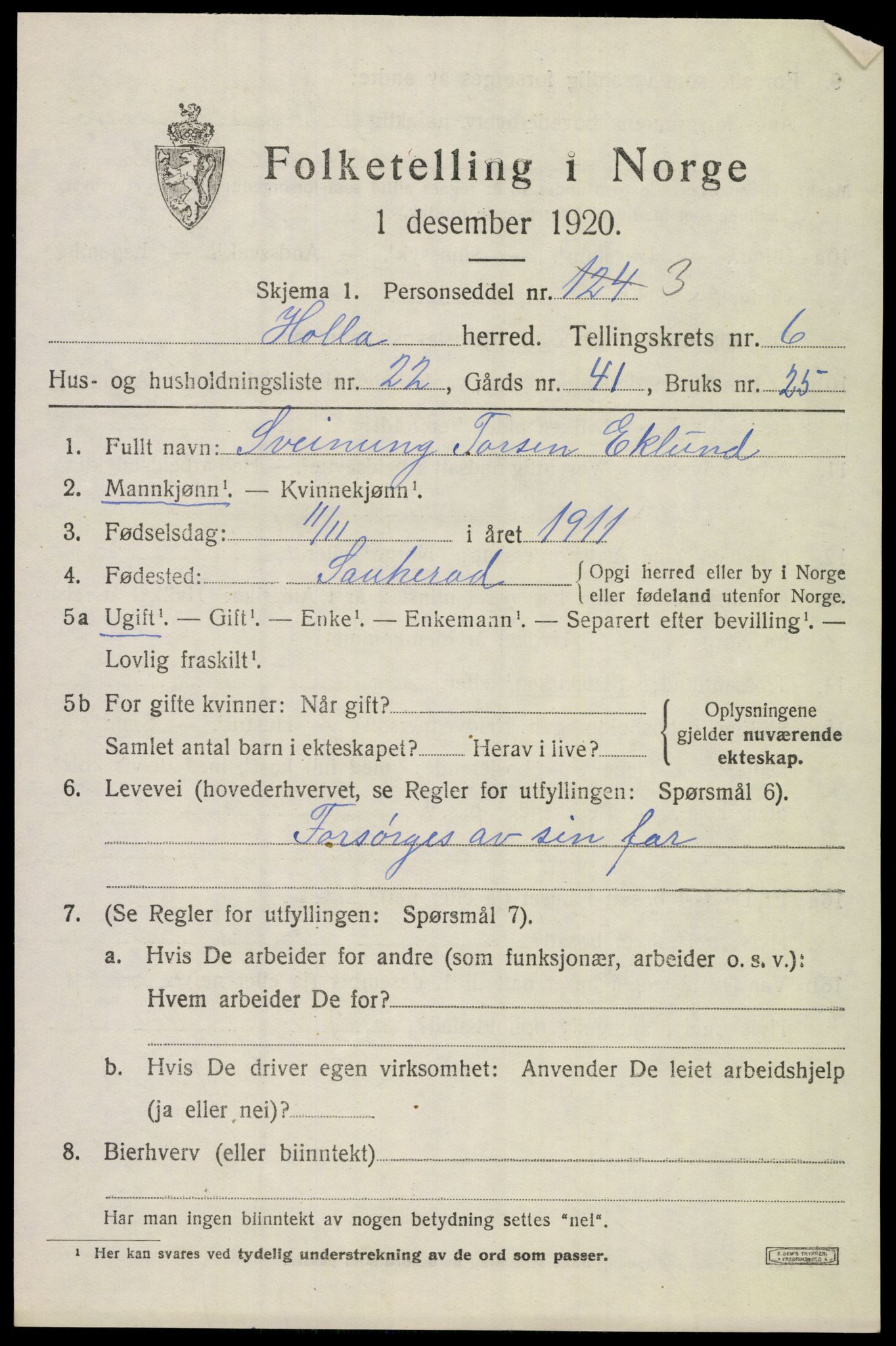 SAKO, 1920 census for Holla, 1920, p. 4671