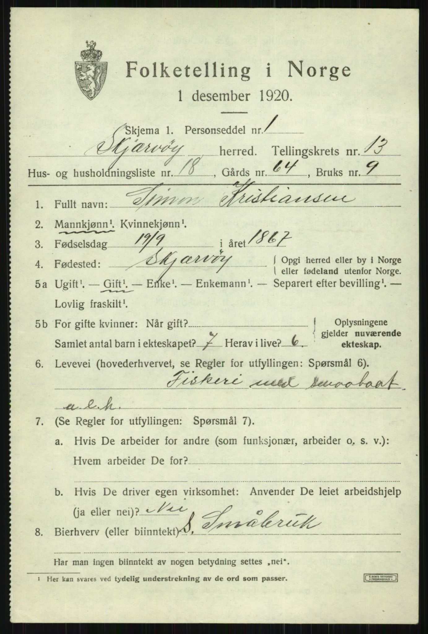 SATØ, 1920 census for Skjervøy, 1920, p. 6617