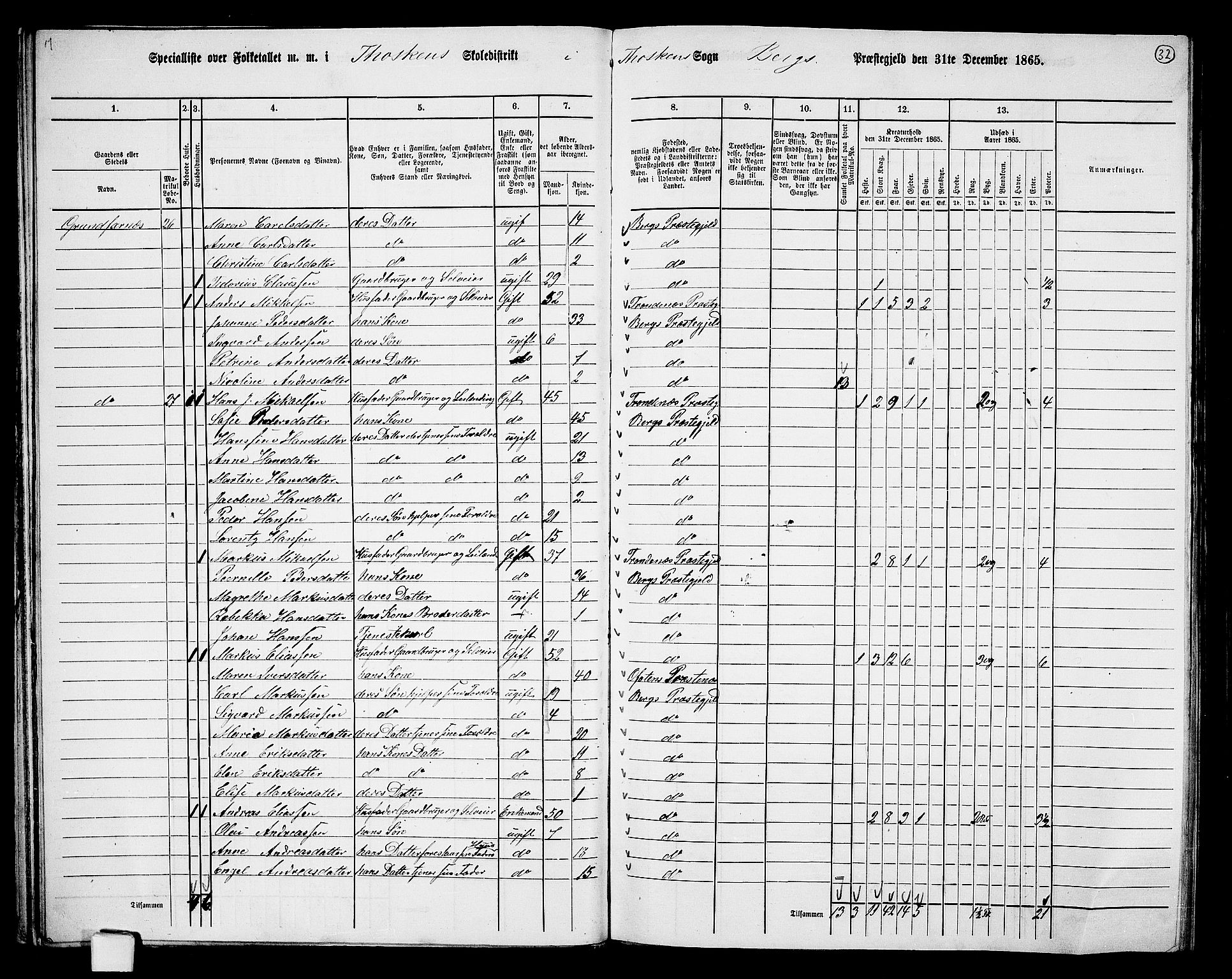 RA, 1865 census for Berg, 1865, p. 32