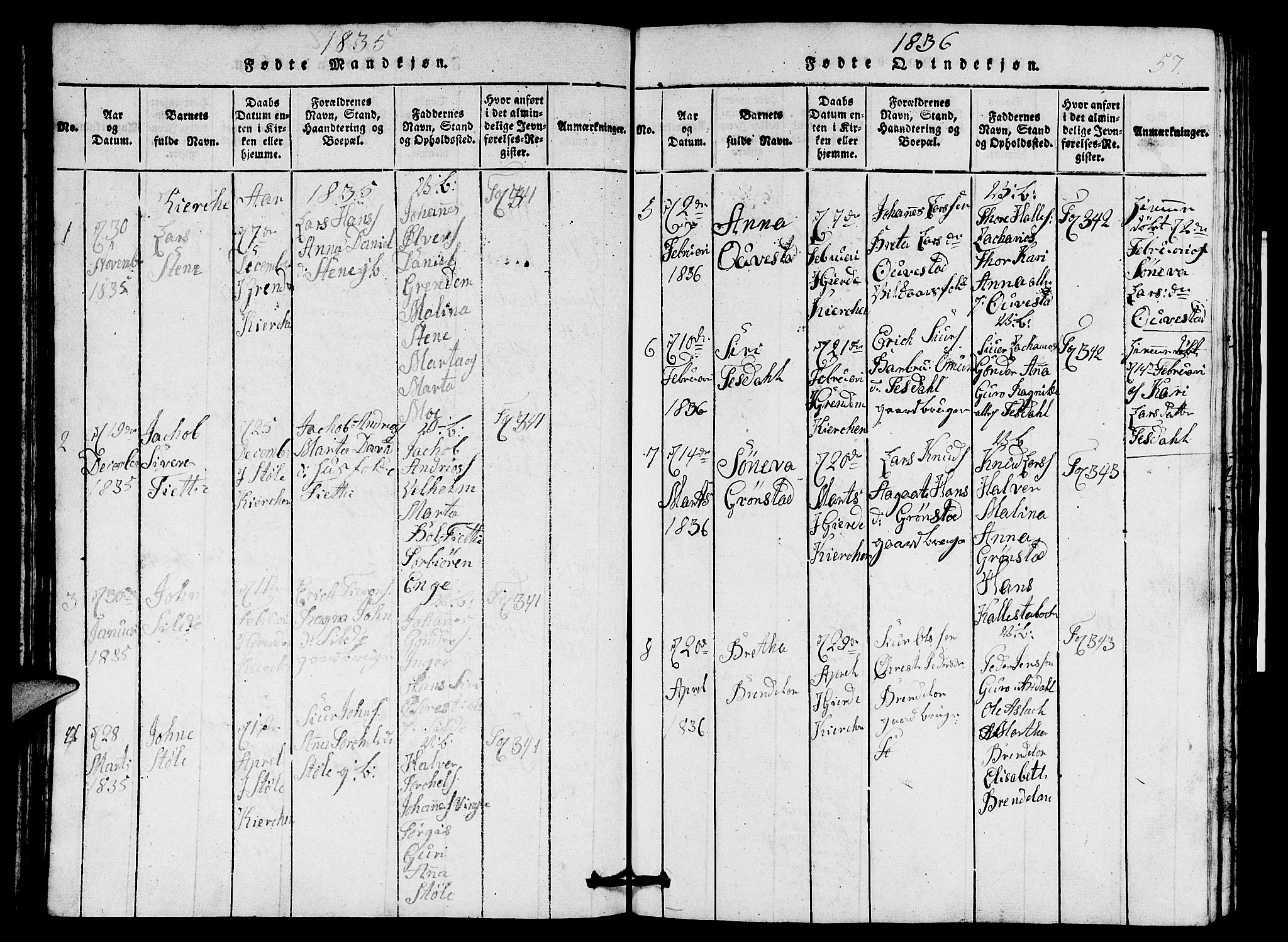 Etne sokneprestembete, SAB/A-75001/H/Hab: Parish register (copy) no. A 1, 1815-1849, p. 57