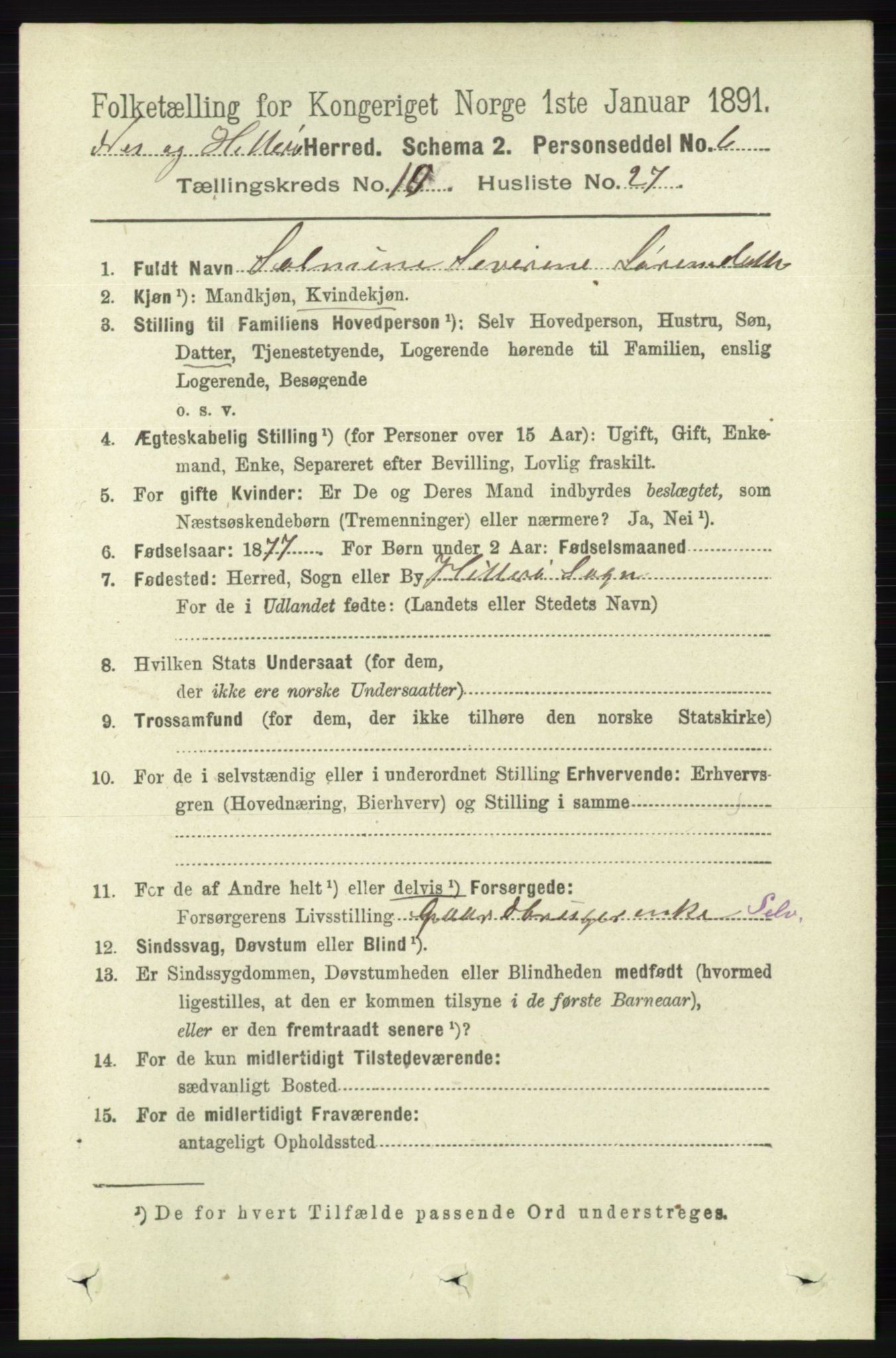 RA, 1891 census for 1043 Hidra og Nes, 1891, p. 4289