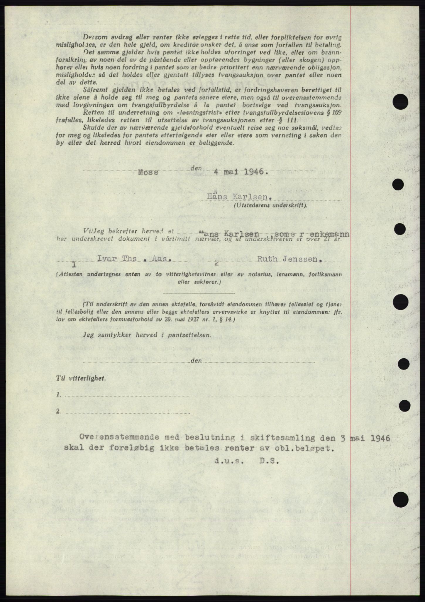 Moss sorenskriveri, SAO/A-10168: Mortgage book no. B15, 1946-1946, Diary no: : 970/1946