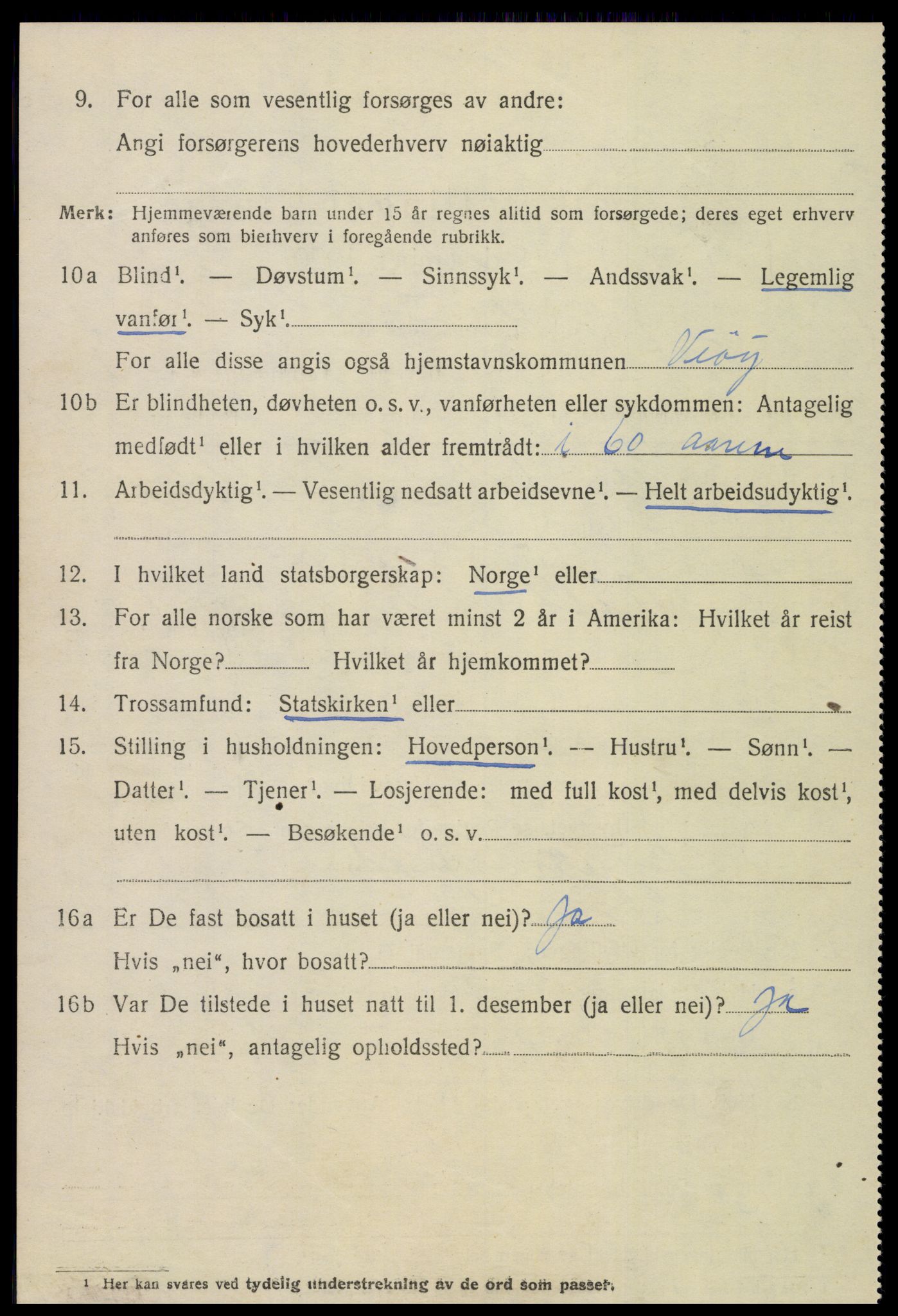 SAT, 1920 census for Veøy, 1920, p. 920