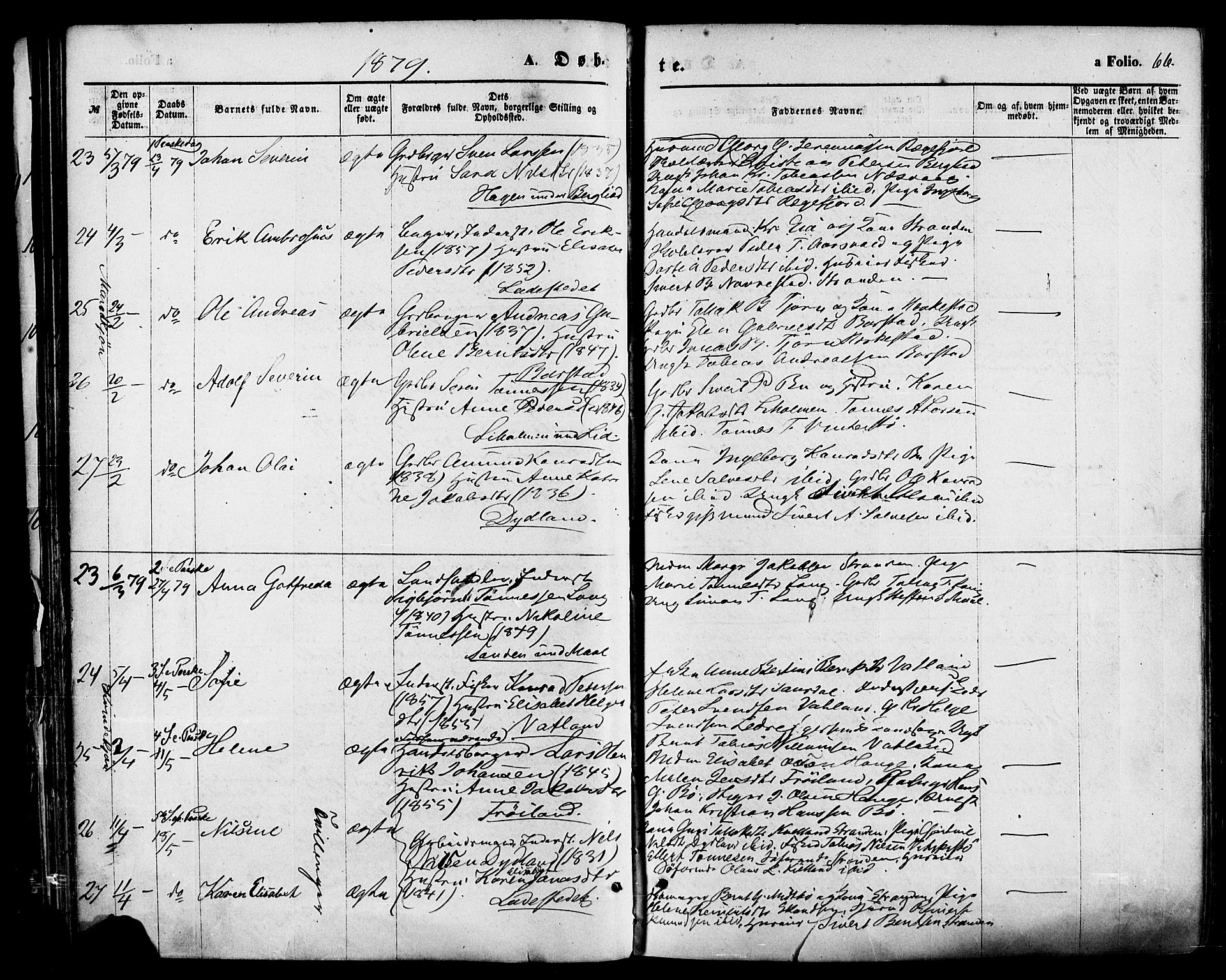 Sokndal sokneprestkontor, AV/SAST-A-101808: Parish register (official) no. A 10, 1874-1886, p. 66