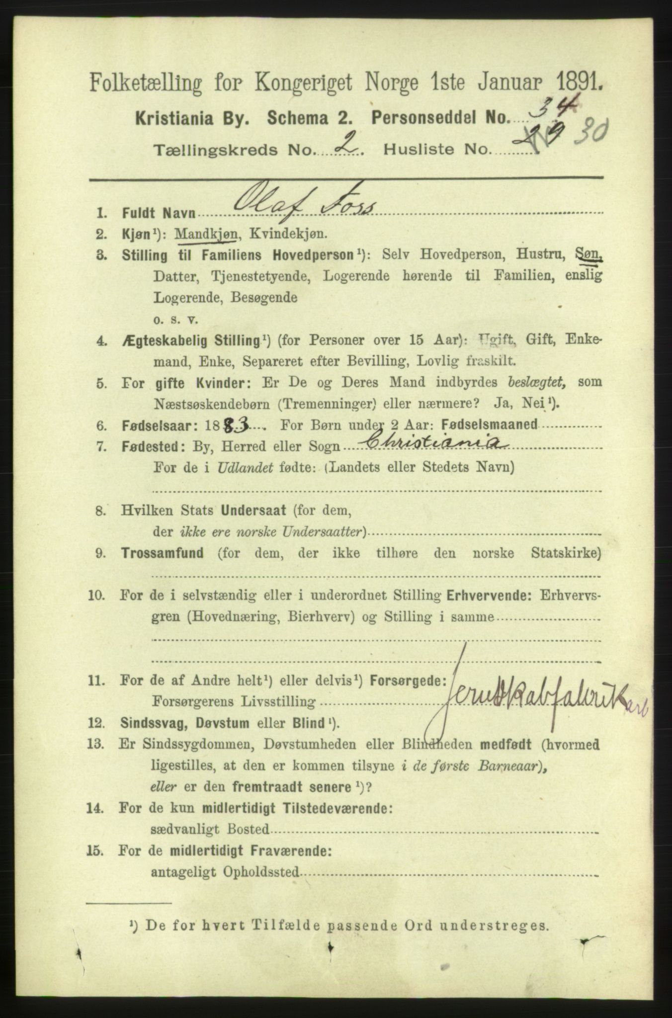 RA, 1891 census for 0301 Kristiania, 1891, p. 1156