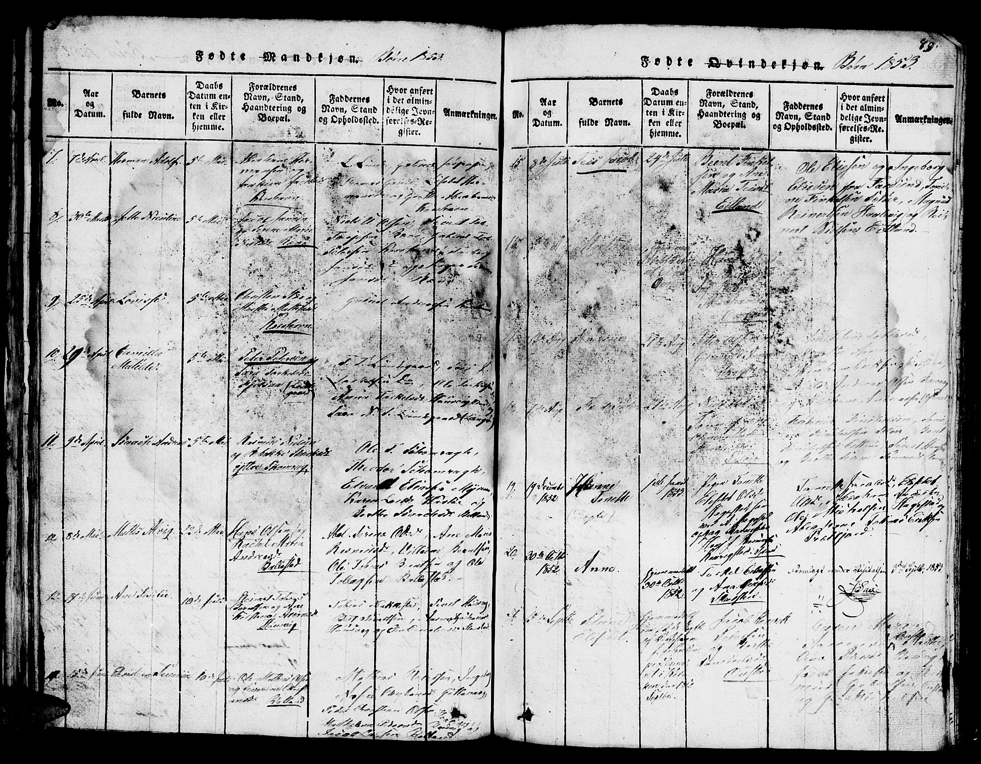 Lyngdal sokneprestkontor, SAK/1111-0029/F/Fb/Fba/L0001: Parish register (copy) no. B 1, 1816-1876, p. 89