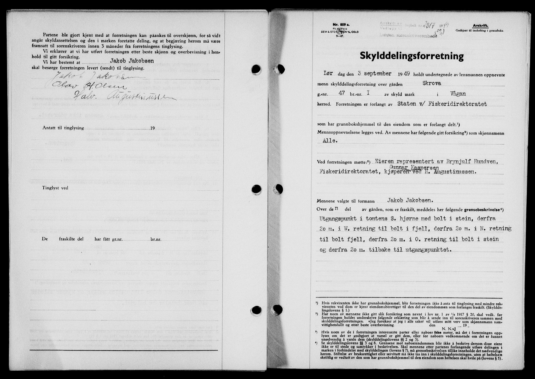 Lofoten sorenskriveri, SAT/A-0017/1/2/2C/L0021a: Mortgage book no. 21a, 1949-1949, Diary no: : 2317/1949